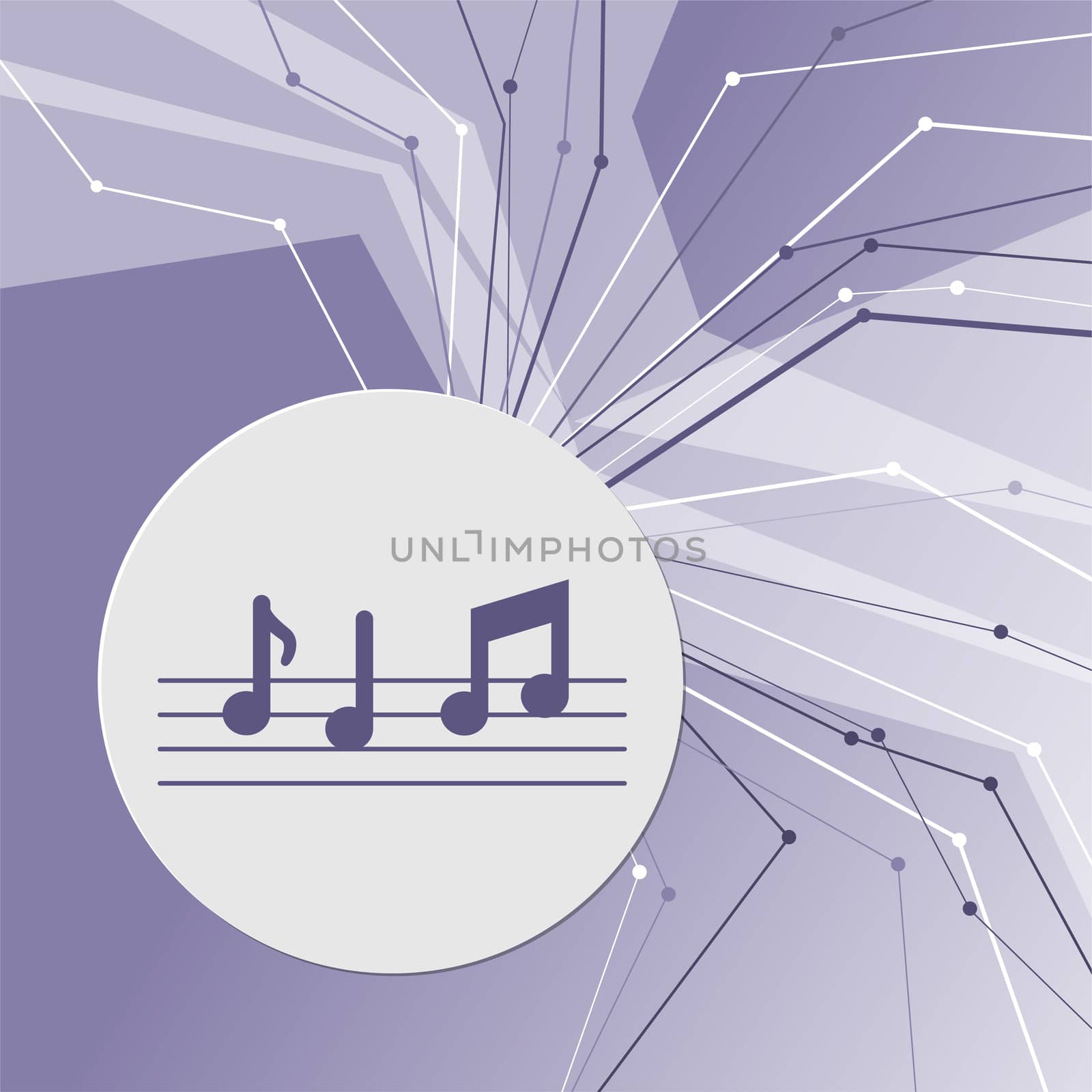 music notes icon on purple abstract modern background. The lines in all directions. With room for your advertising. illustration