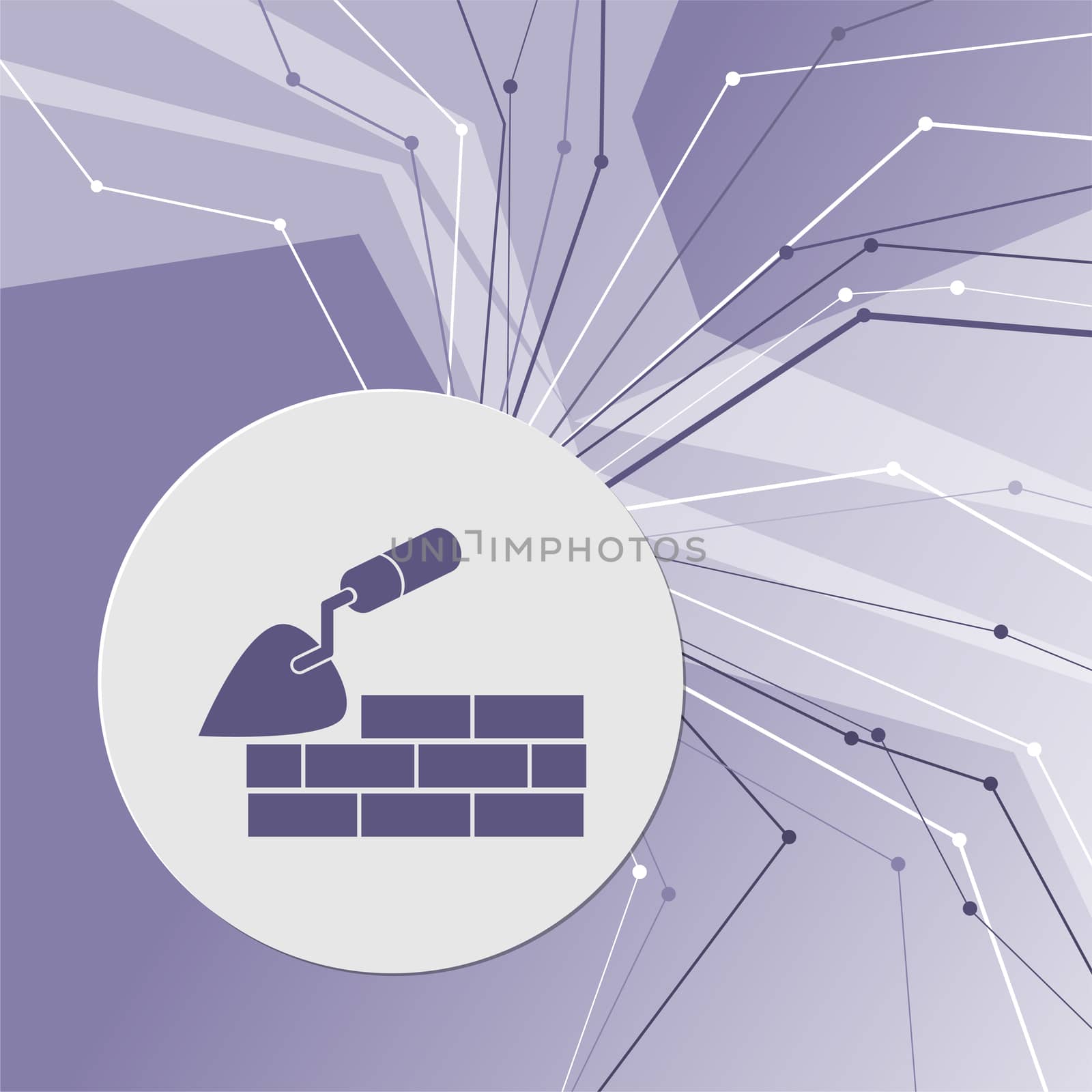 Trowel building and brick wall icon on purple abstract modern background. The lines in all directions. With room for your advertising. illustration