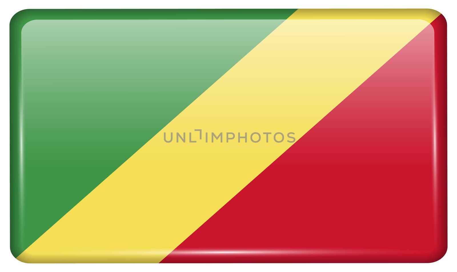 Flags of Congo Republic in the form of a magnet on refrigerator with reflections light. illustration