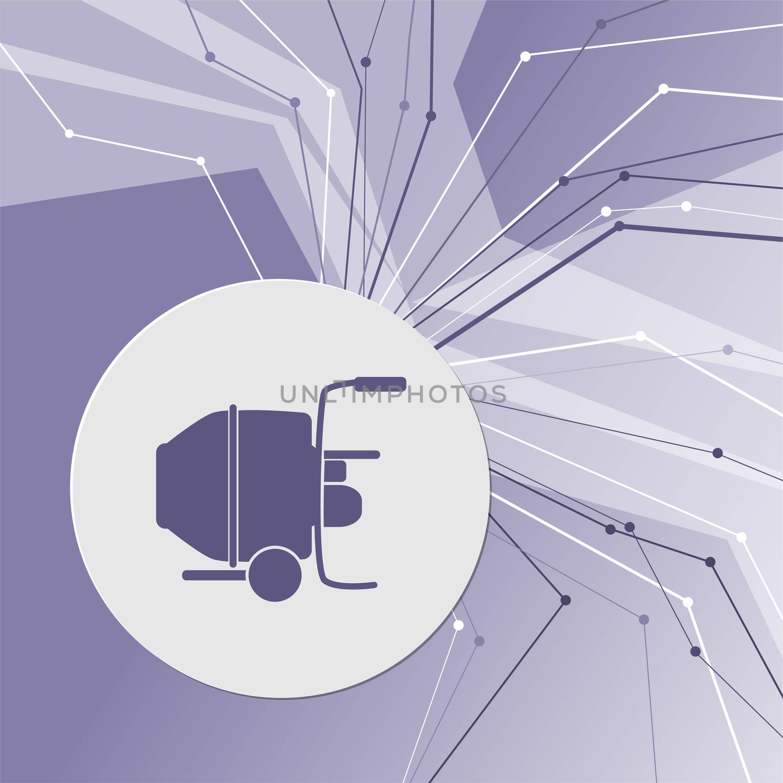 Concrete mixer icon on purple abstract modern background. The lines in all directions. With room for your advertising.  by Adamchuk