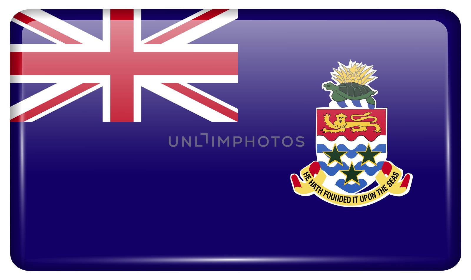 Flags Cayman Islands in the form of a magnet on refrigerator with reflections light.  by Adamchuk
