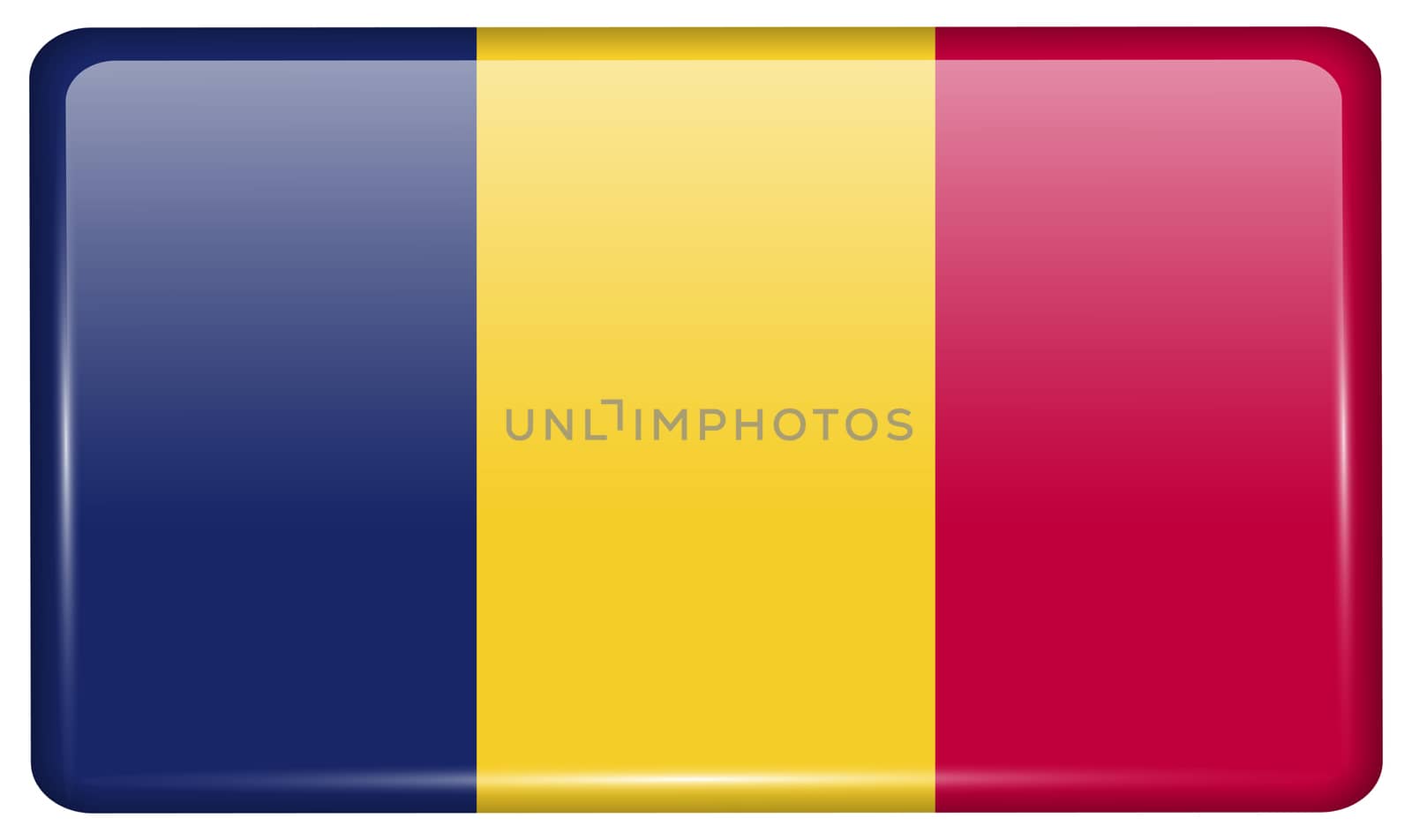 Flags of Chad in the form of a magnet on refrigerator with reflections light. illustration