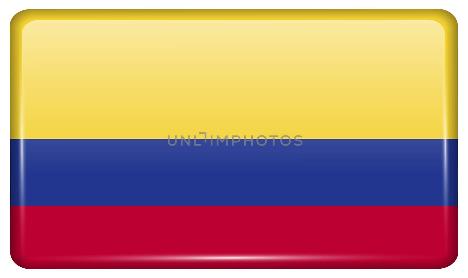 Flags of Colombia in the form of a magnet on refrigerator with reflections light. illustration