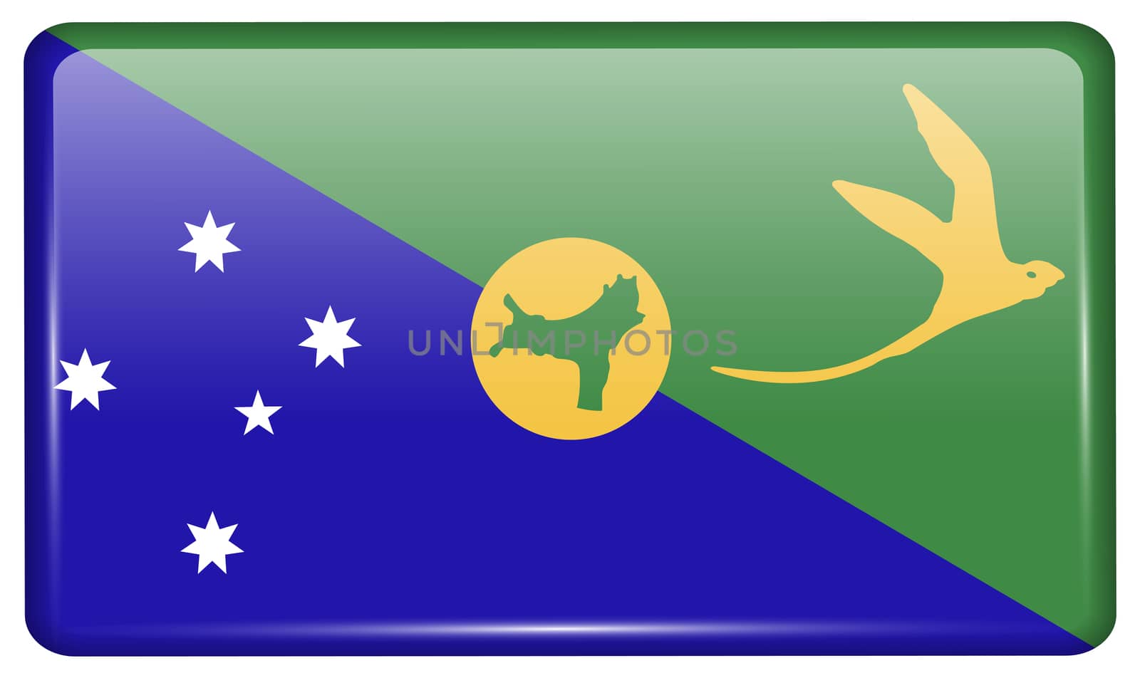 Flags of Christmas Island in the form of a magnet on refrigerator with reflections light. illustration