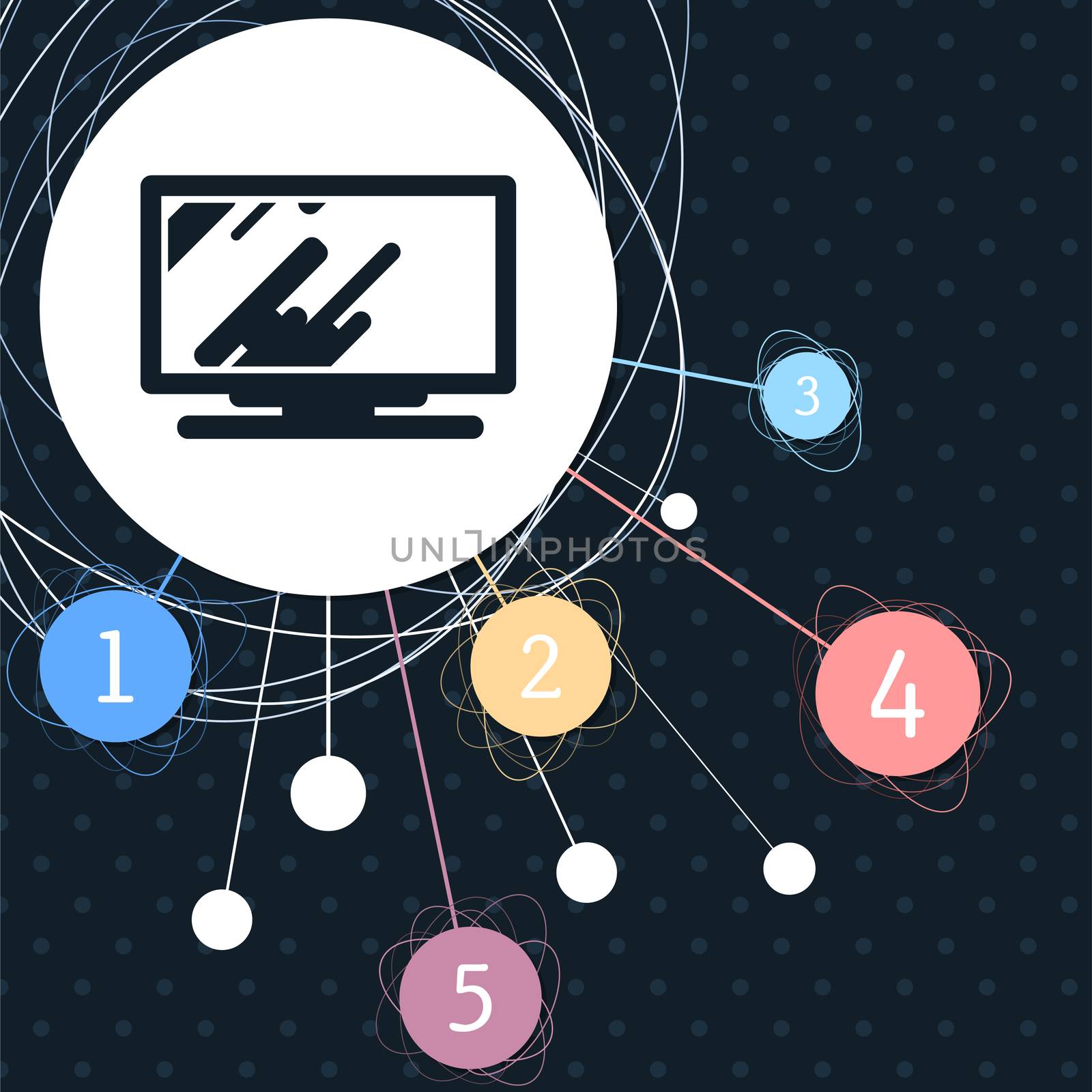 Computer, monitor icon with the background to the point and infographic style.  by Adamchuk