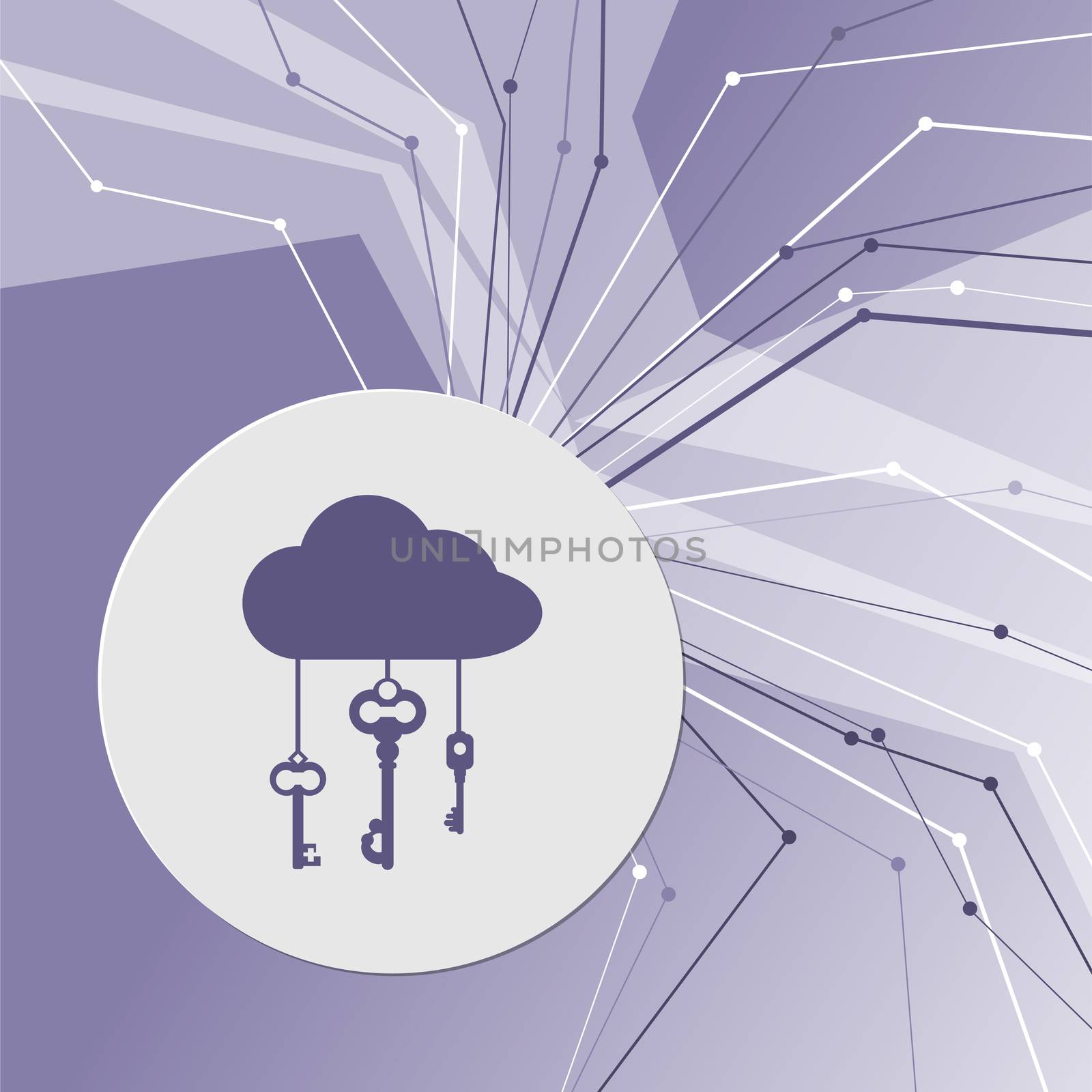 cloud computer storage with lock icon on purple abstract modern background. The lines in all directions. With room for your advertising.  by Adamchuk