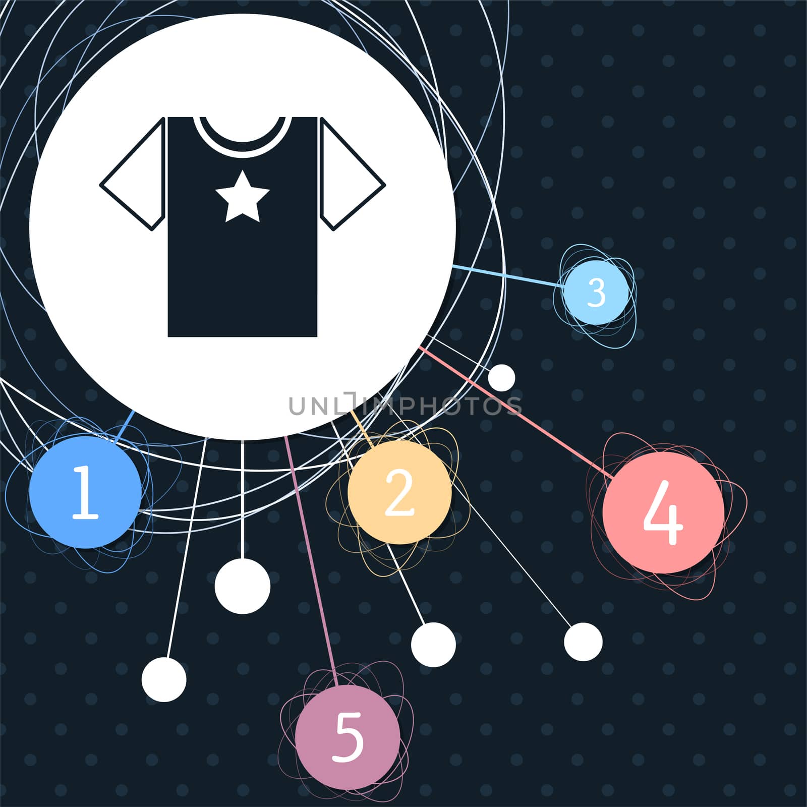 t-shirt icon with the background to the point and with infographic style. illustration
