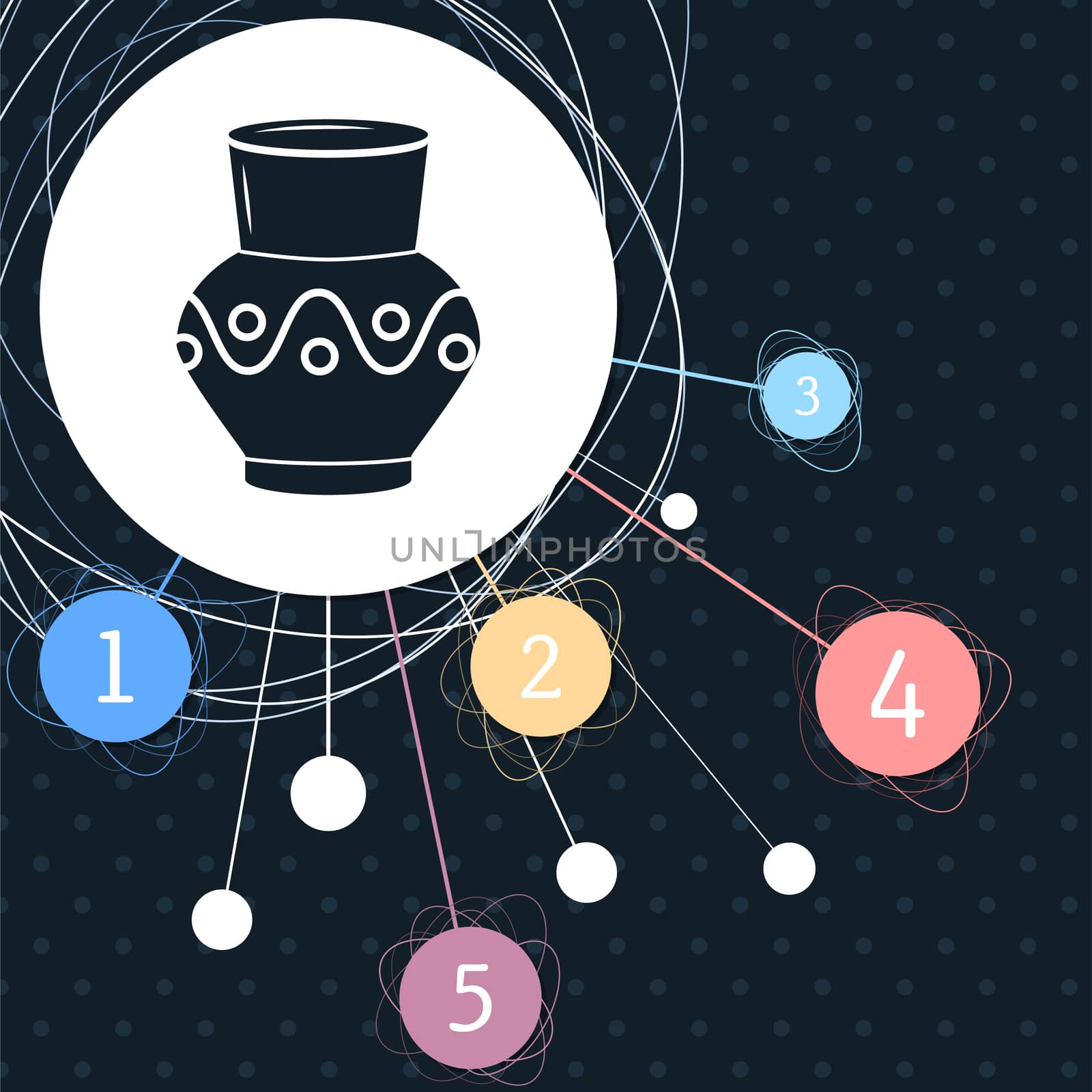 Vase, amphora icon with the background to the point and with infographic style. illustration
