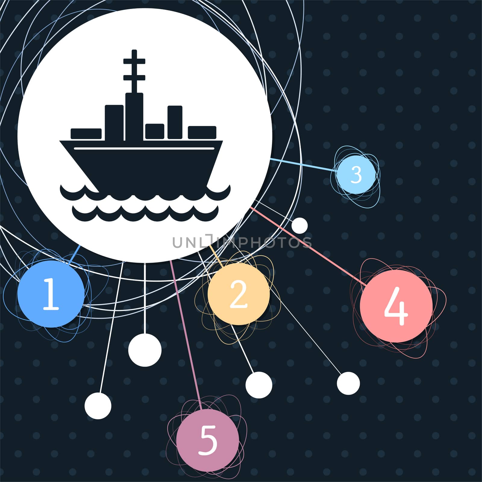 Ship boat icon with the background to the point and with infographic style. illustration