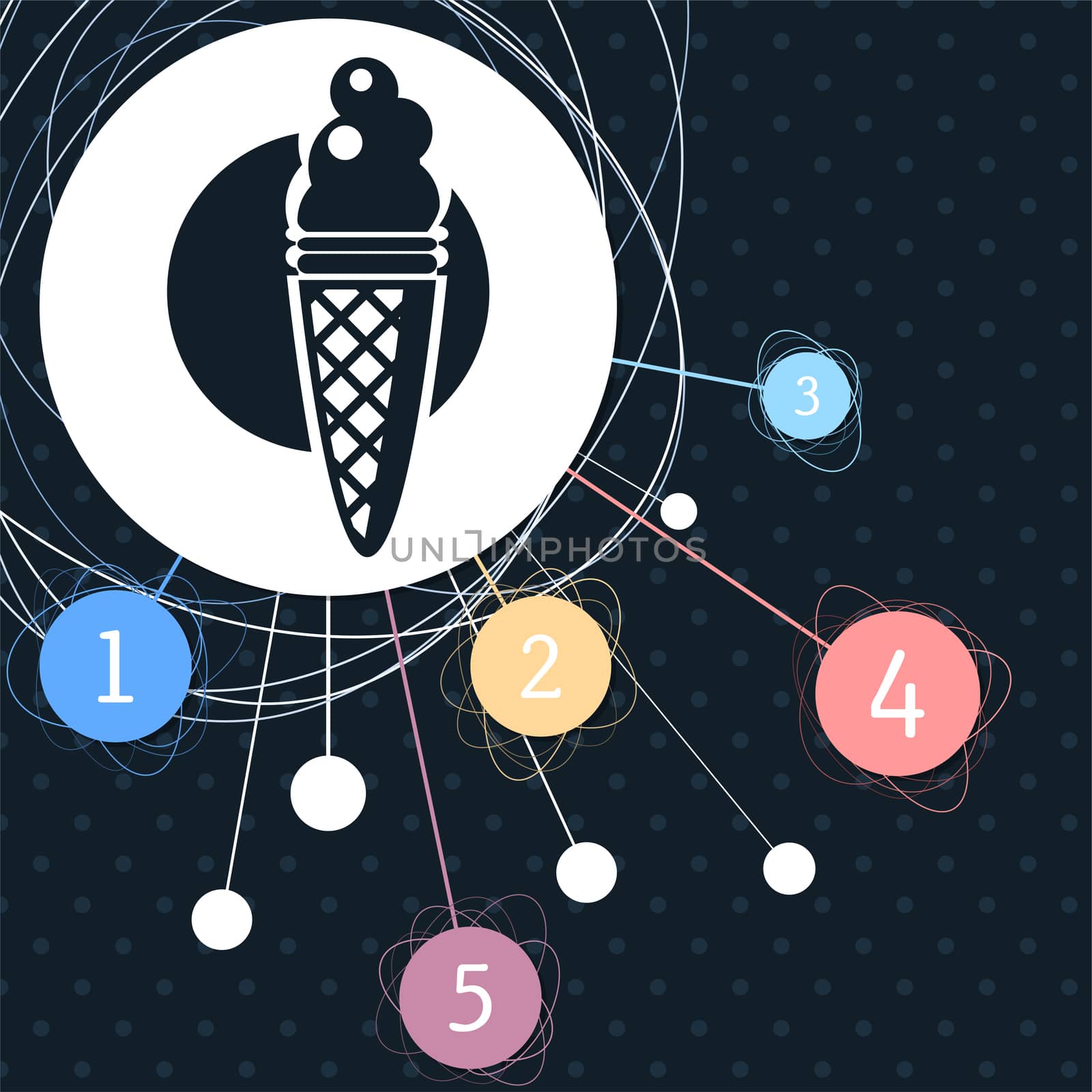 Ice Cream icon with the background to the point and with infographic style. illustration