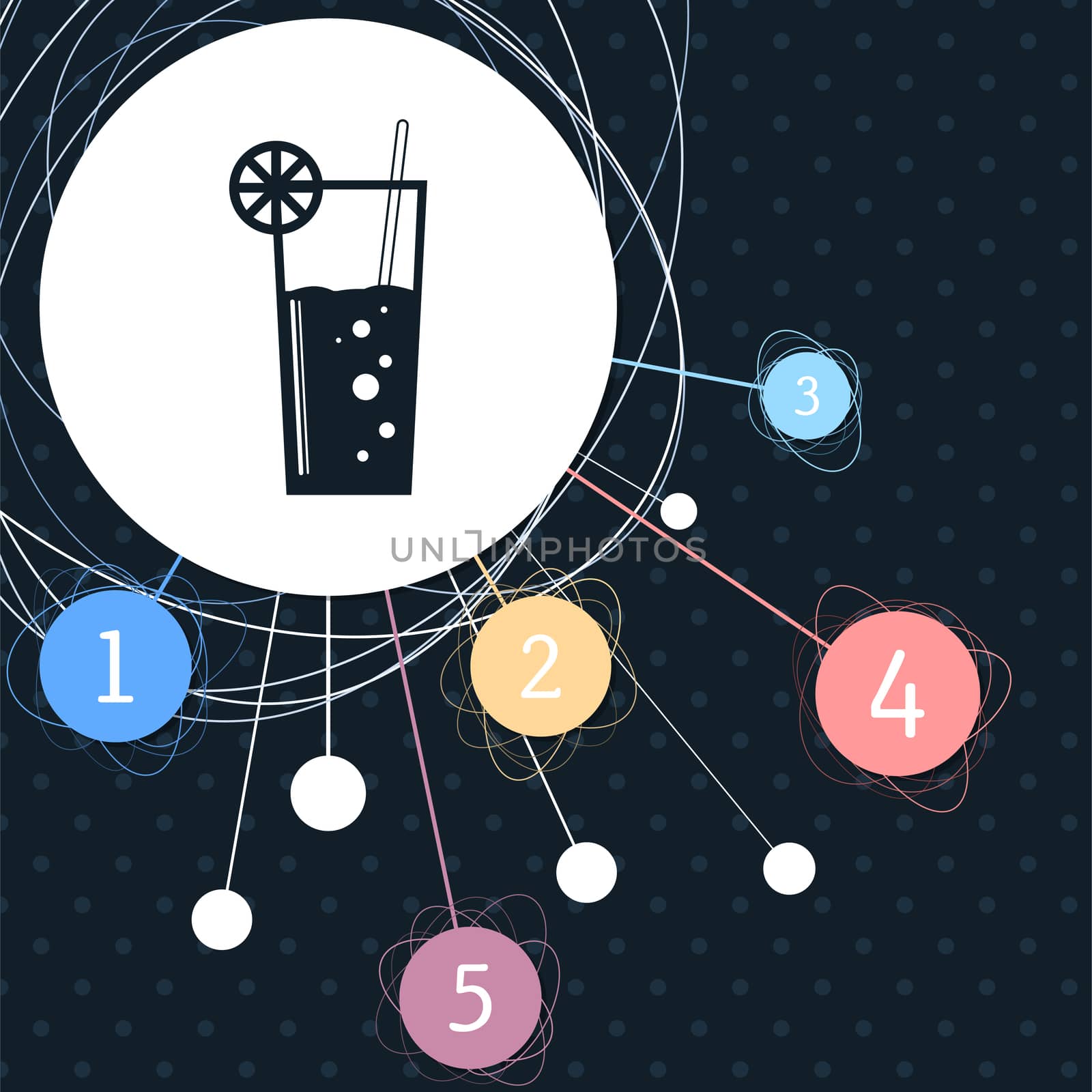 Cocktail Icon with the background to the point and with infographic style. illustration