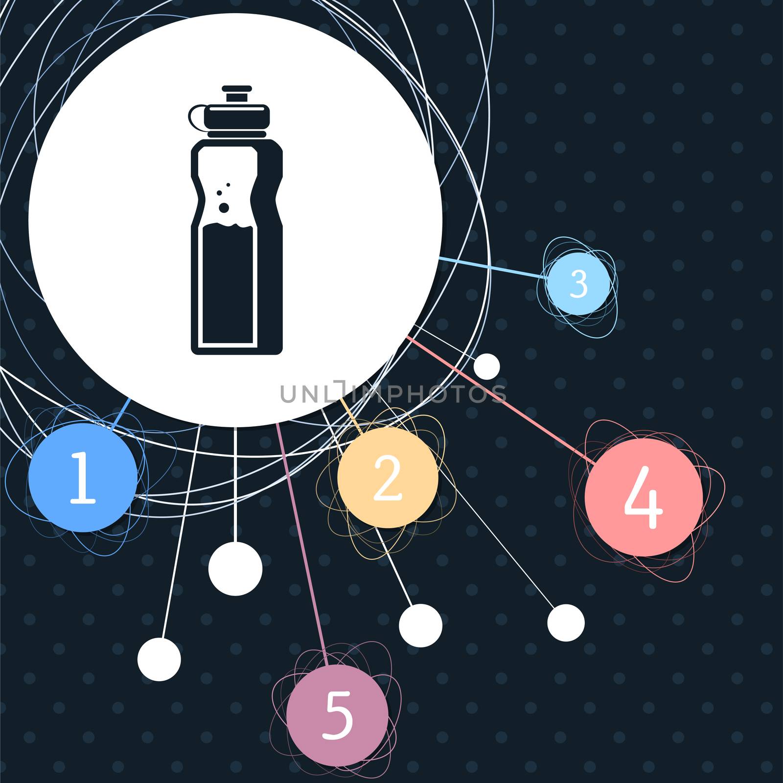 bottle of water icon with the background to the point and with infographic style. illustration