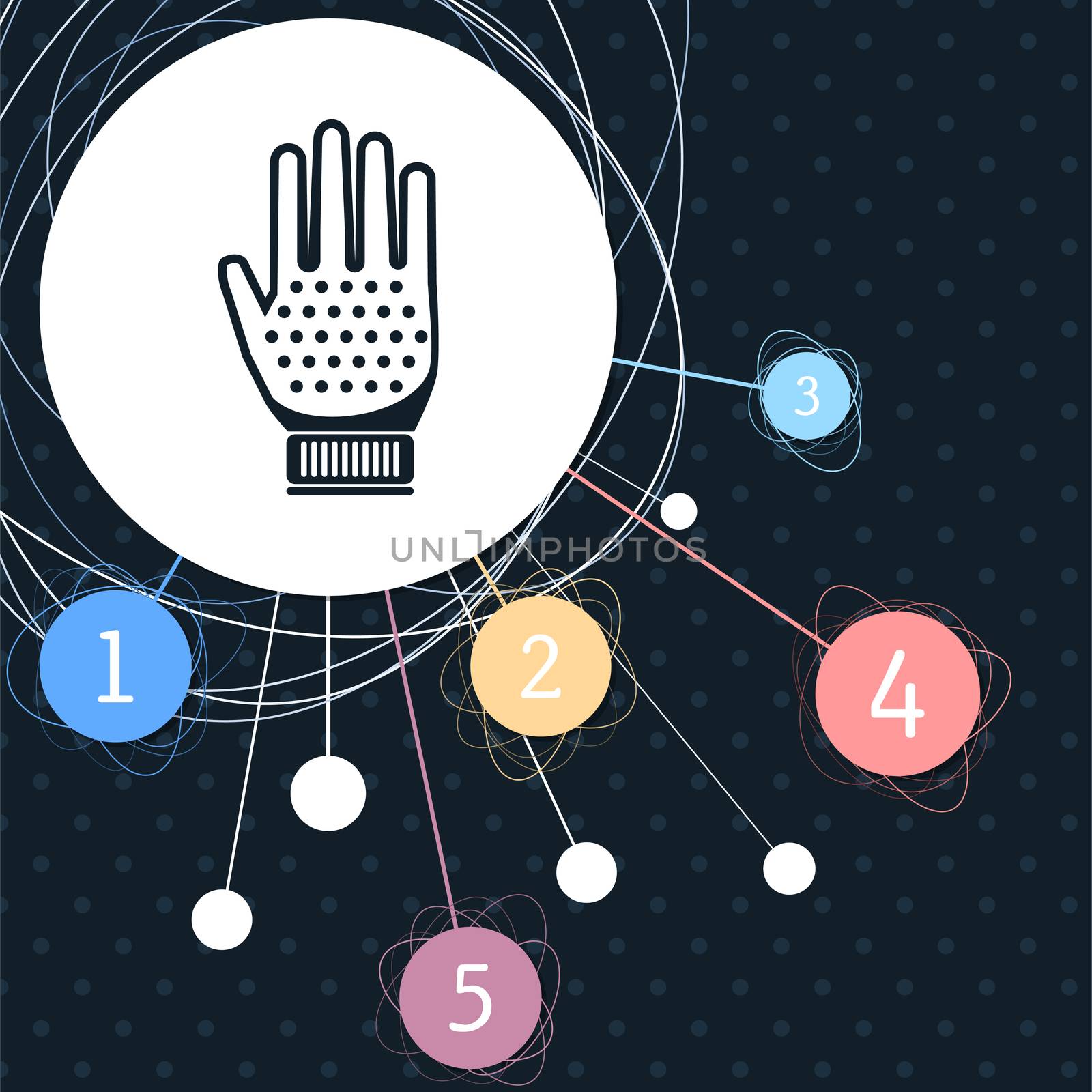 gloves icon with the background to the point and with infographic style. illustration