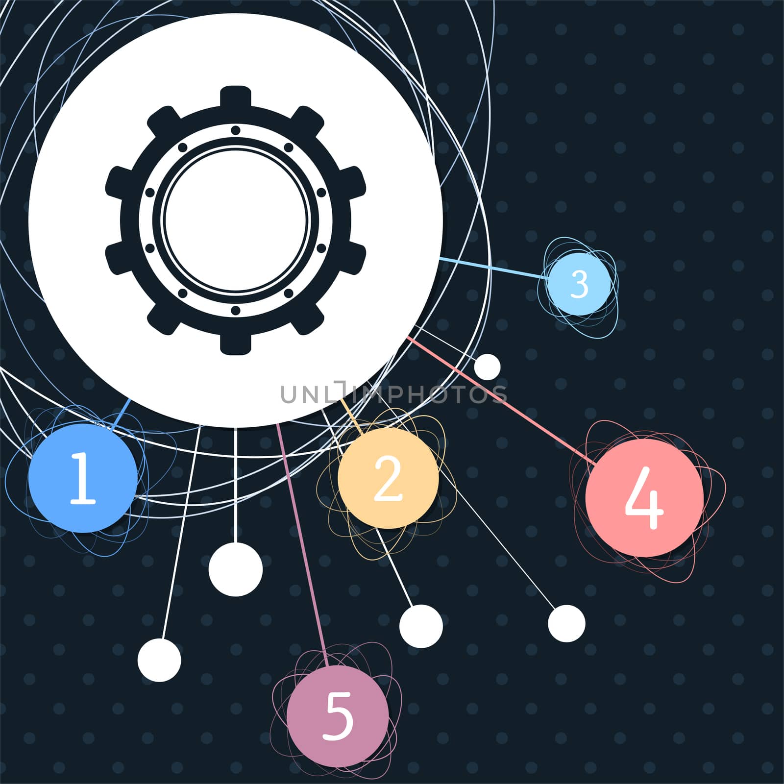 Gear, cog icon with the background to the point and with infographic style. illustration