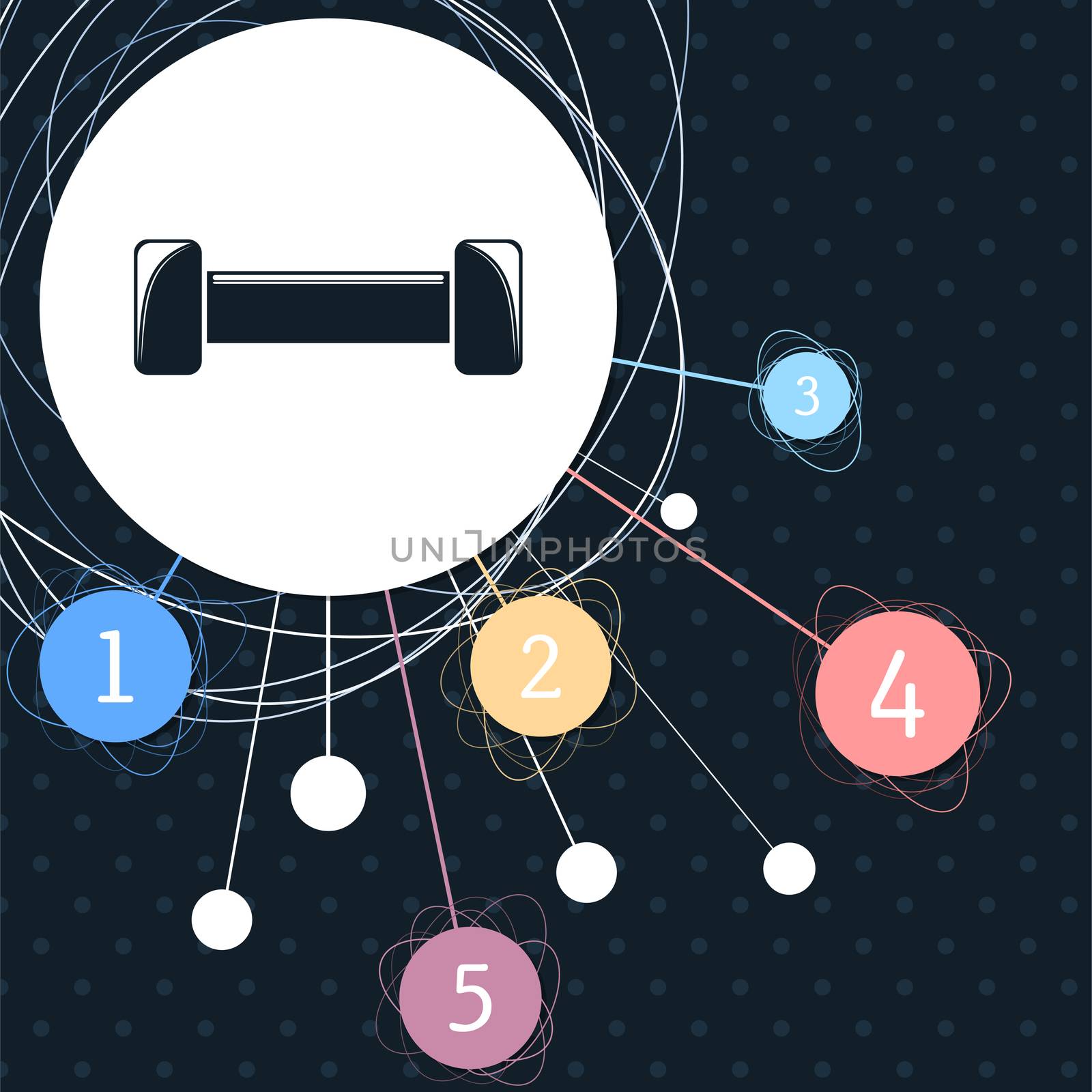 Dumbbell icon with the background to the point and with infographic style. illustration