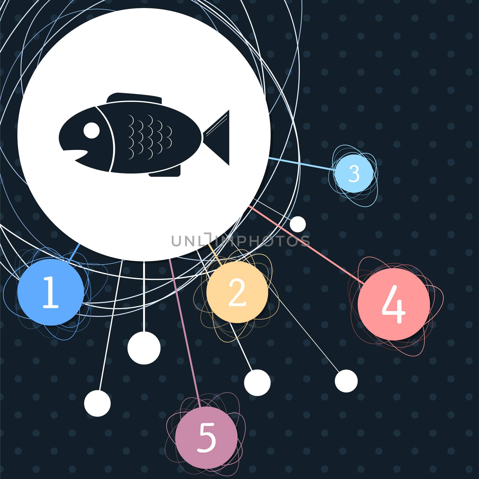 Fish icon with the background to the point and with infographic style. illustration