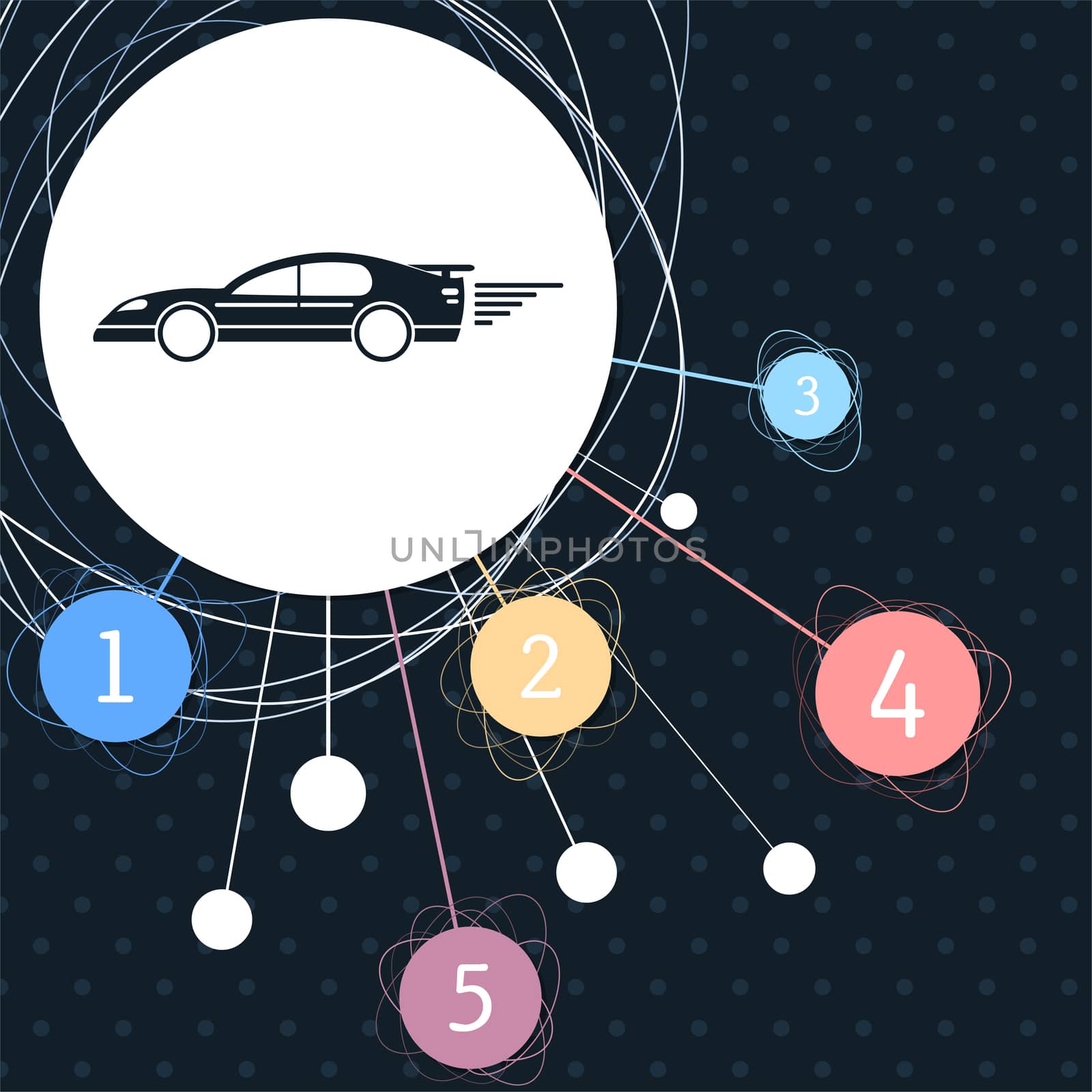 Super Car icon with the background to the point and infographic style.  by Adamchuk