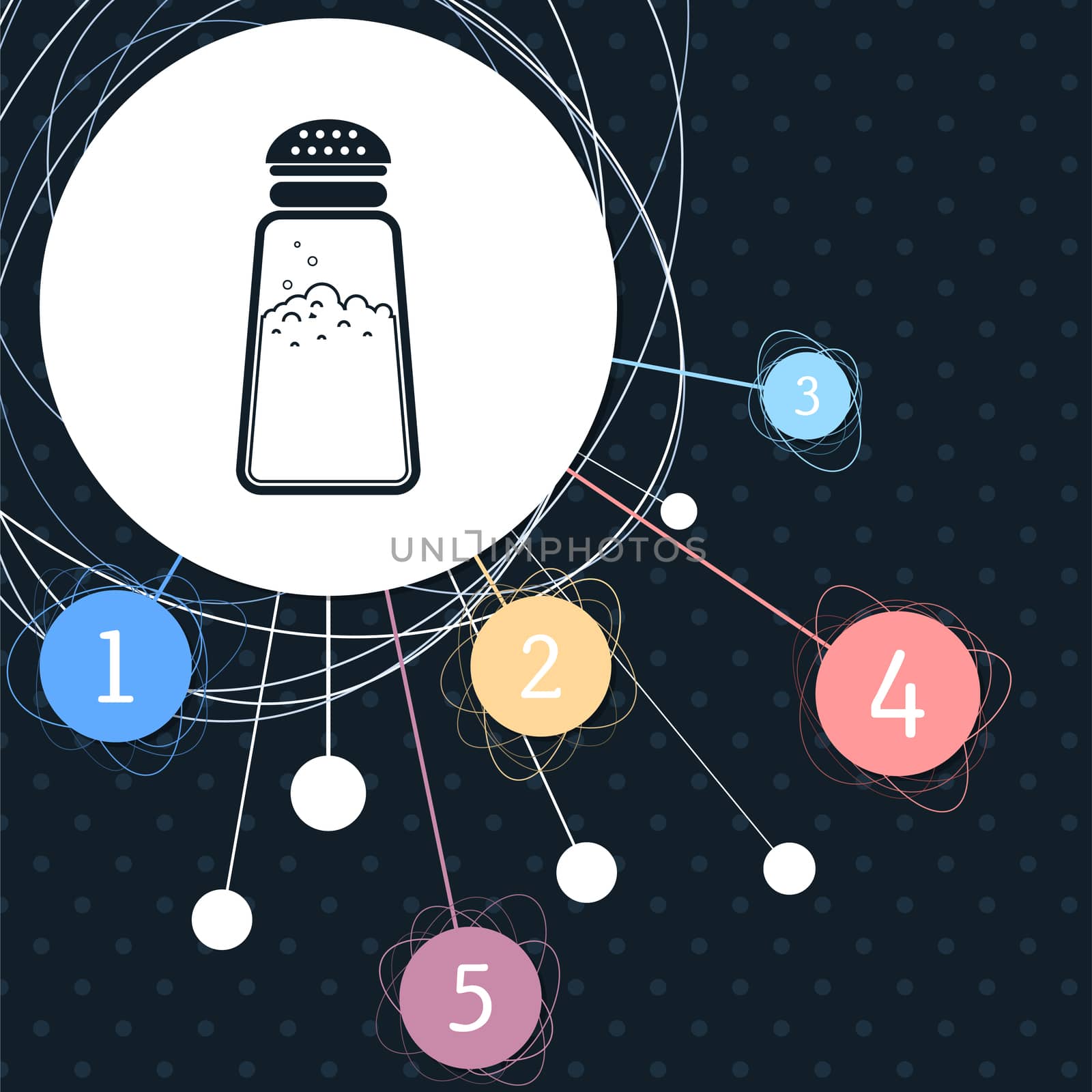 Salt or pepper shakers, Cooking spices icon with the background to the point and with infographic style. illustration
