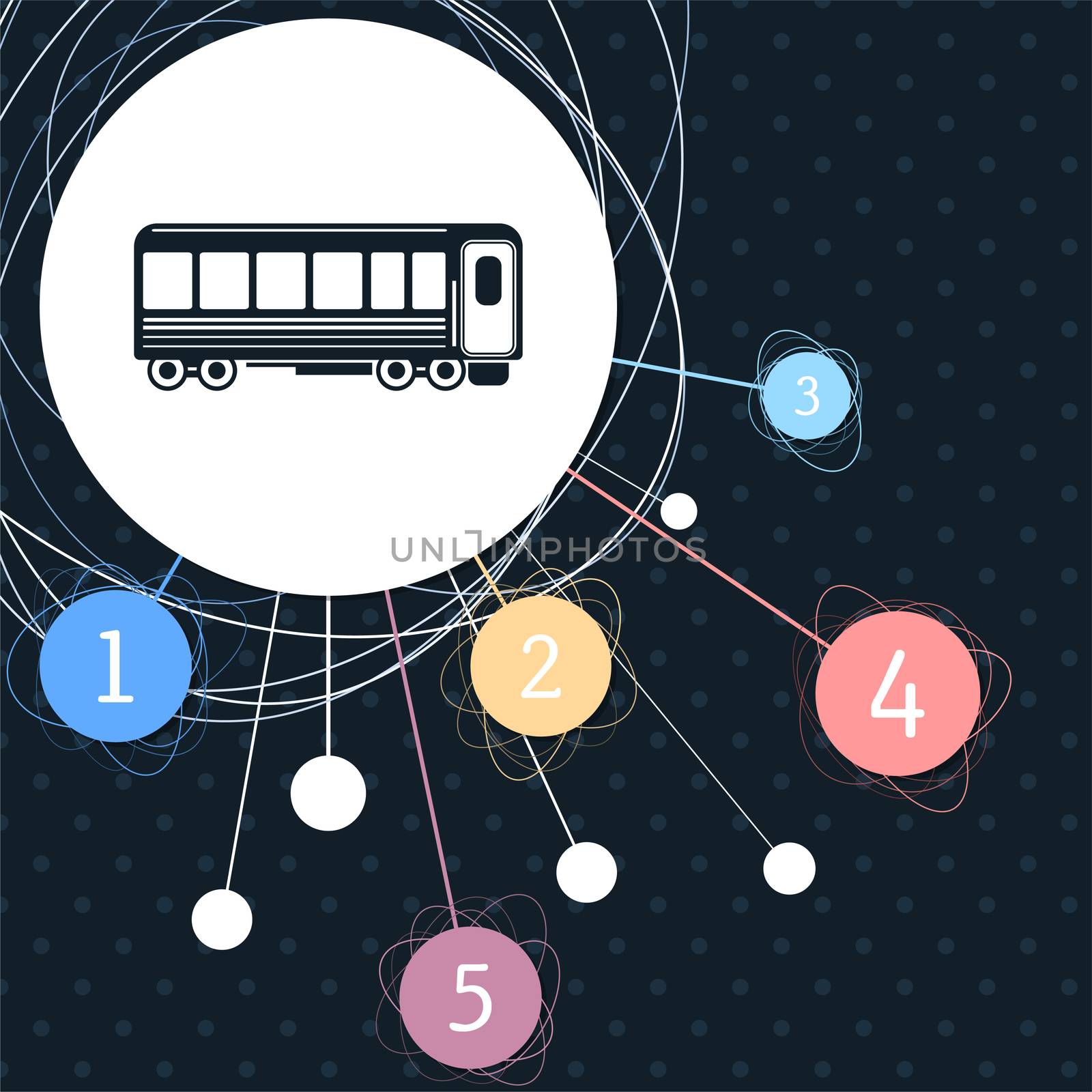 Passenger Wagons. Train icon with the background to the point and infographic style.  by Adamchuk