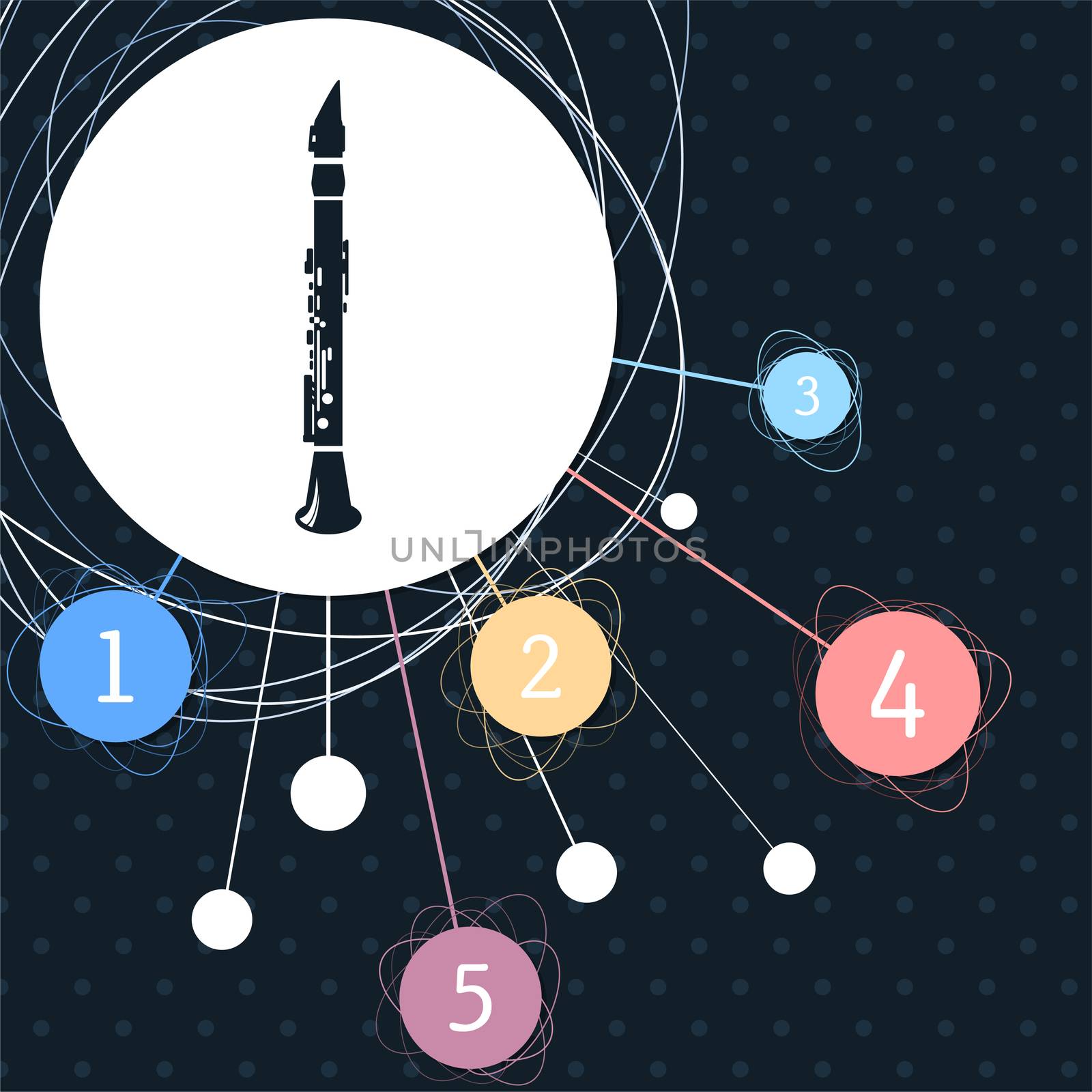 Clarinet icon with the background to the point and infographic style.  by Adamchuk