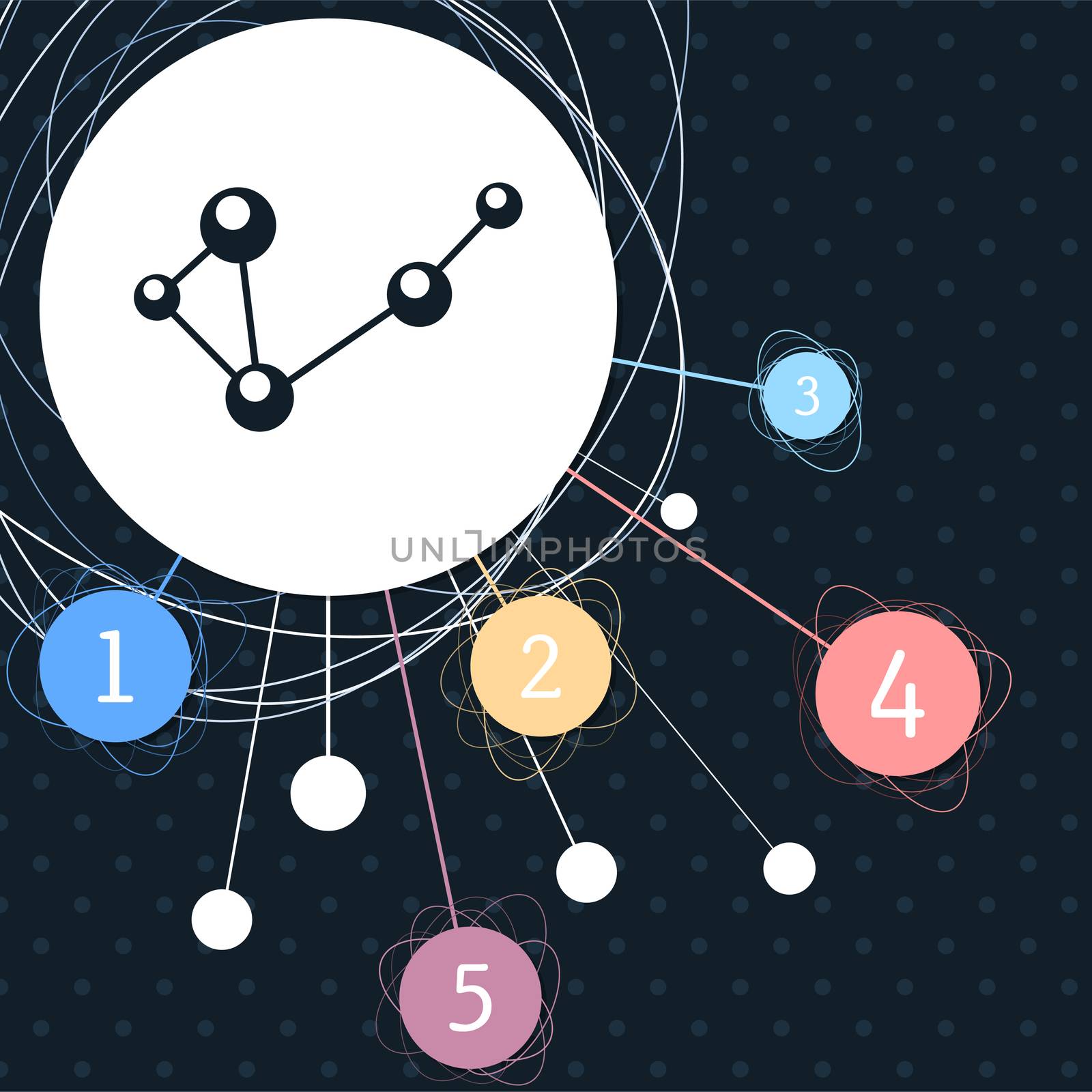 Molecule with the background to the point and with infographic style. illustration