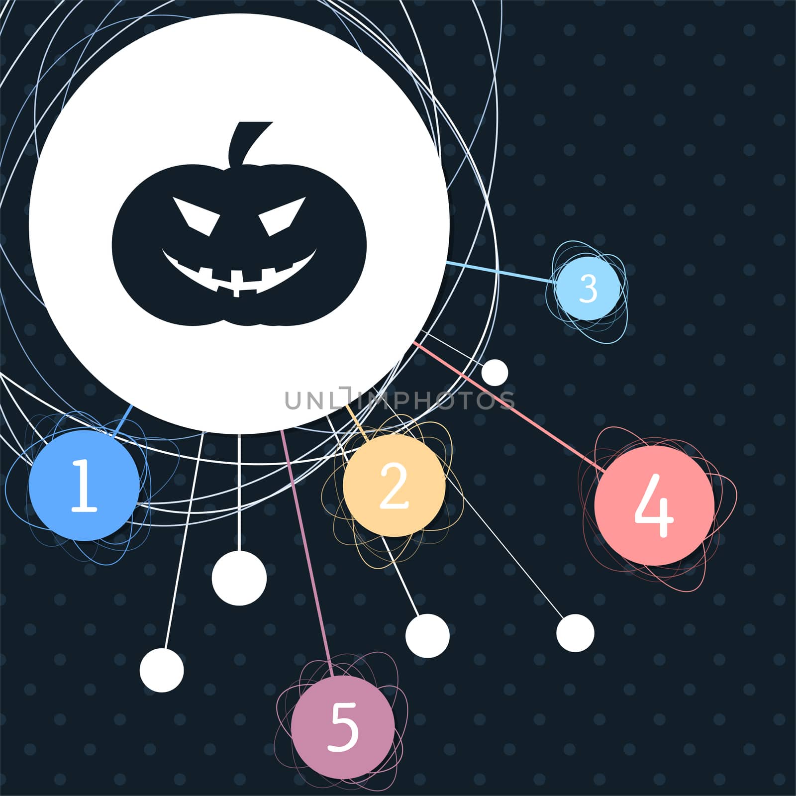 halloween pumpkin icon with the background to the point and with infographic style. illustration