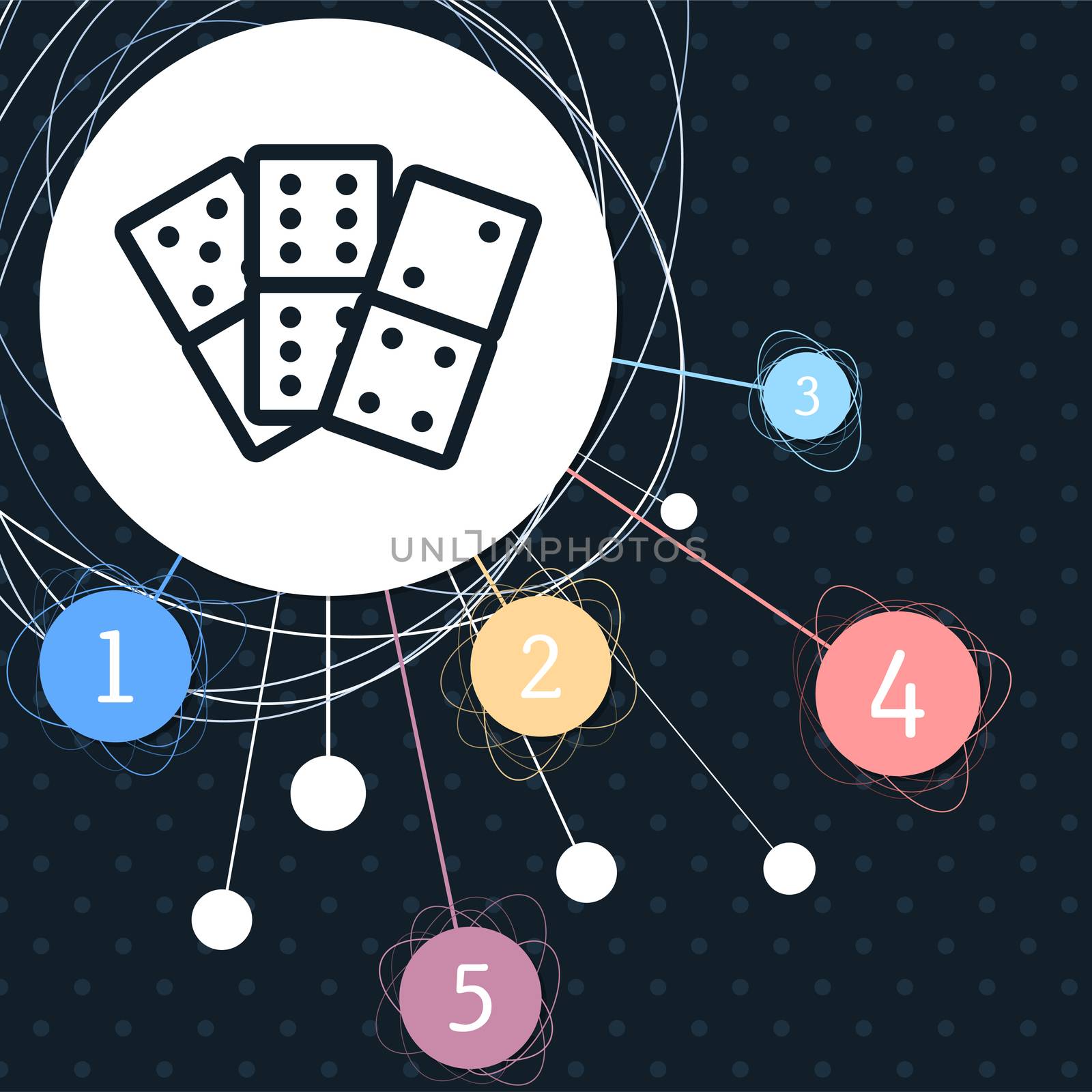 domino icon with the background to the point and with infographic style. illustration