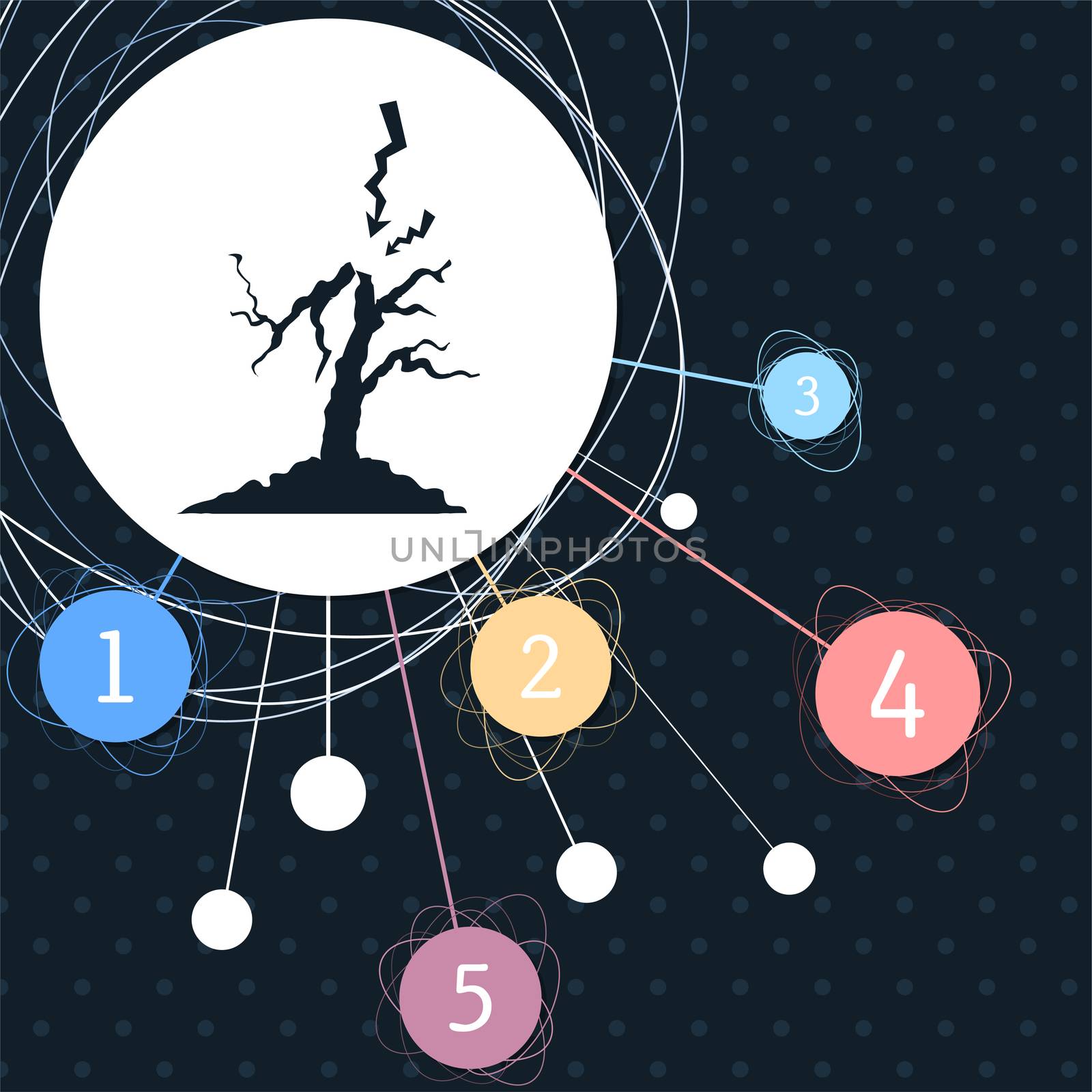 lightning and tree icon with the background to the point infographic style.  by Adamchuk