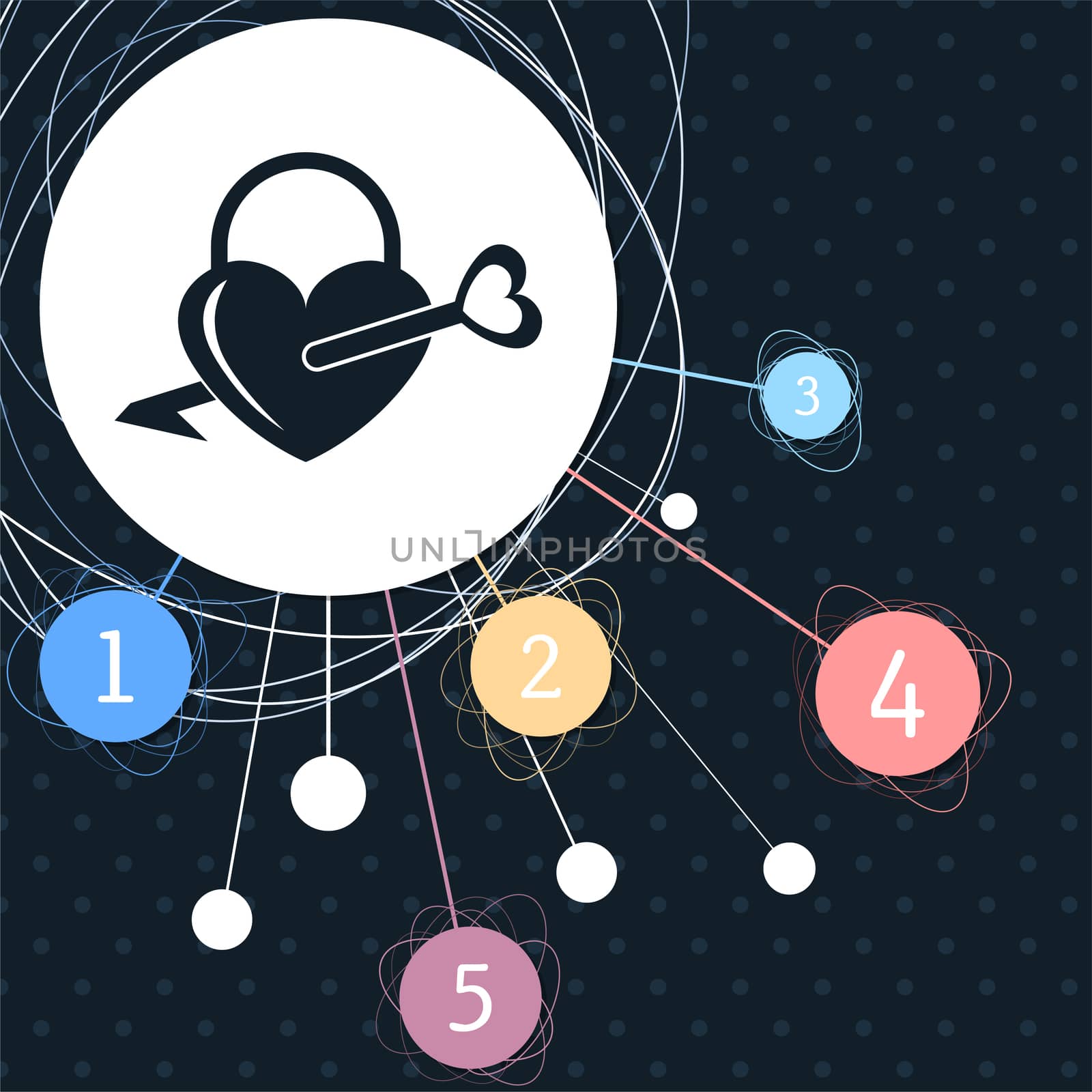 lock icons. A simple silhouette of the lock for the door. Shape of a heart. with the background to the point and with infographic style.  by Adamchuk