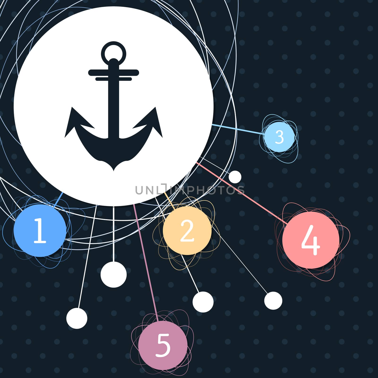 Anchor icon with the background to the point and with infographic style. illustration
