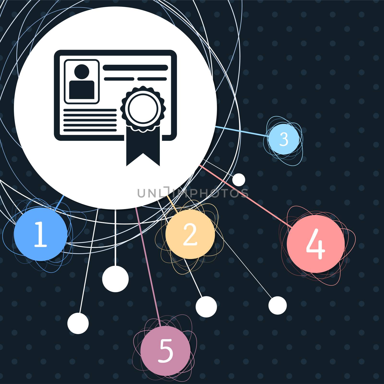 certificate icon with the background to the point and with infographic style. illustration