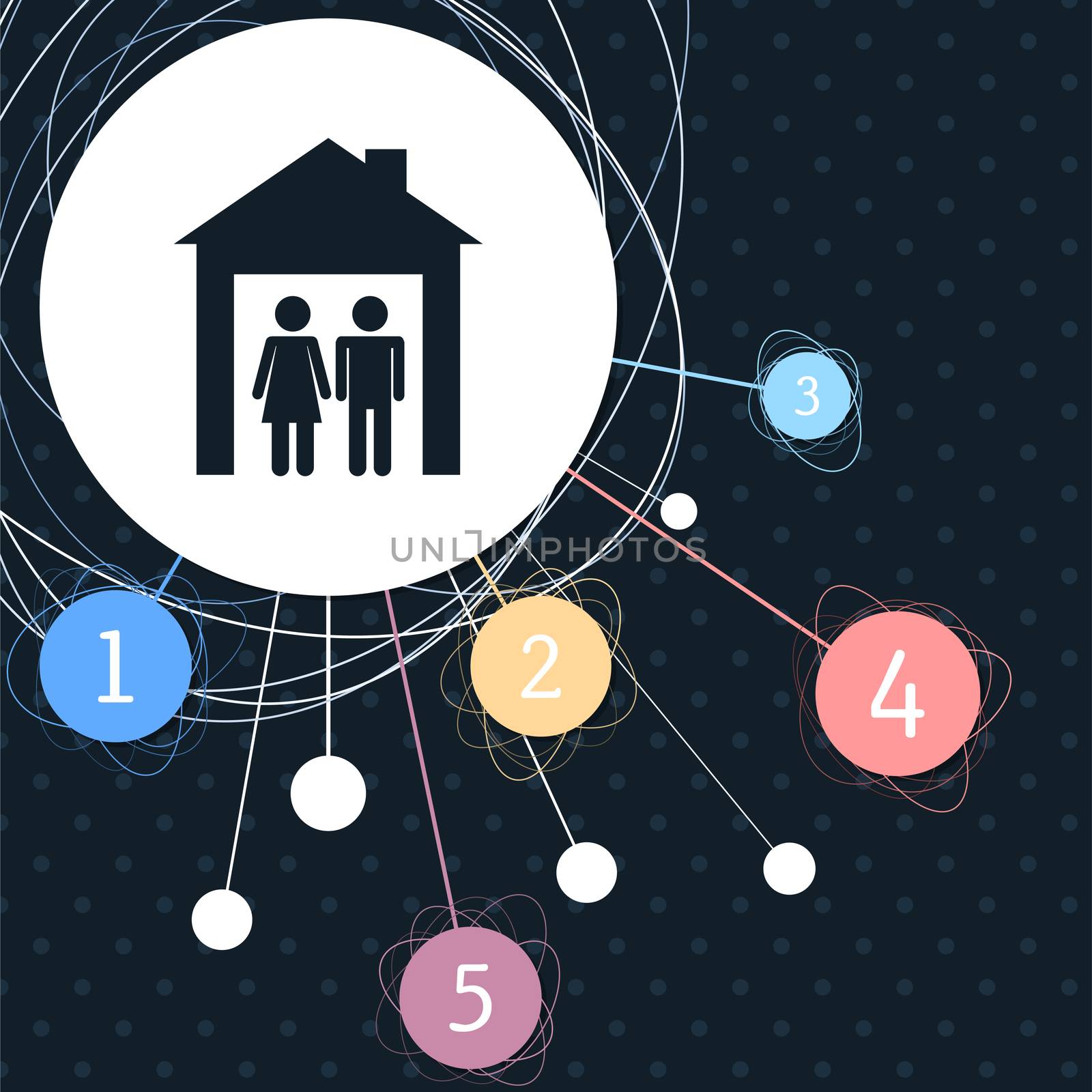 Family Icon with the background to the point and with infographic style. illustration