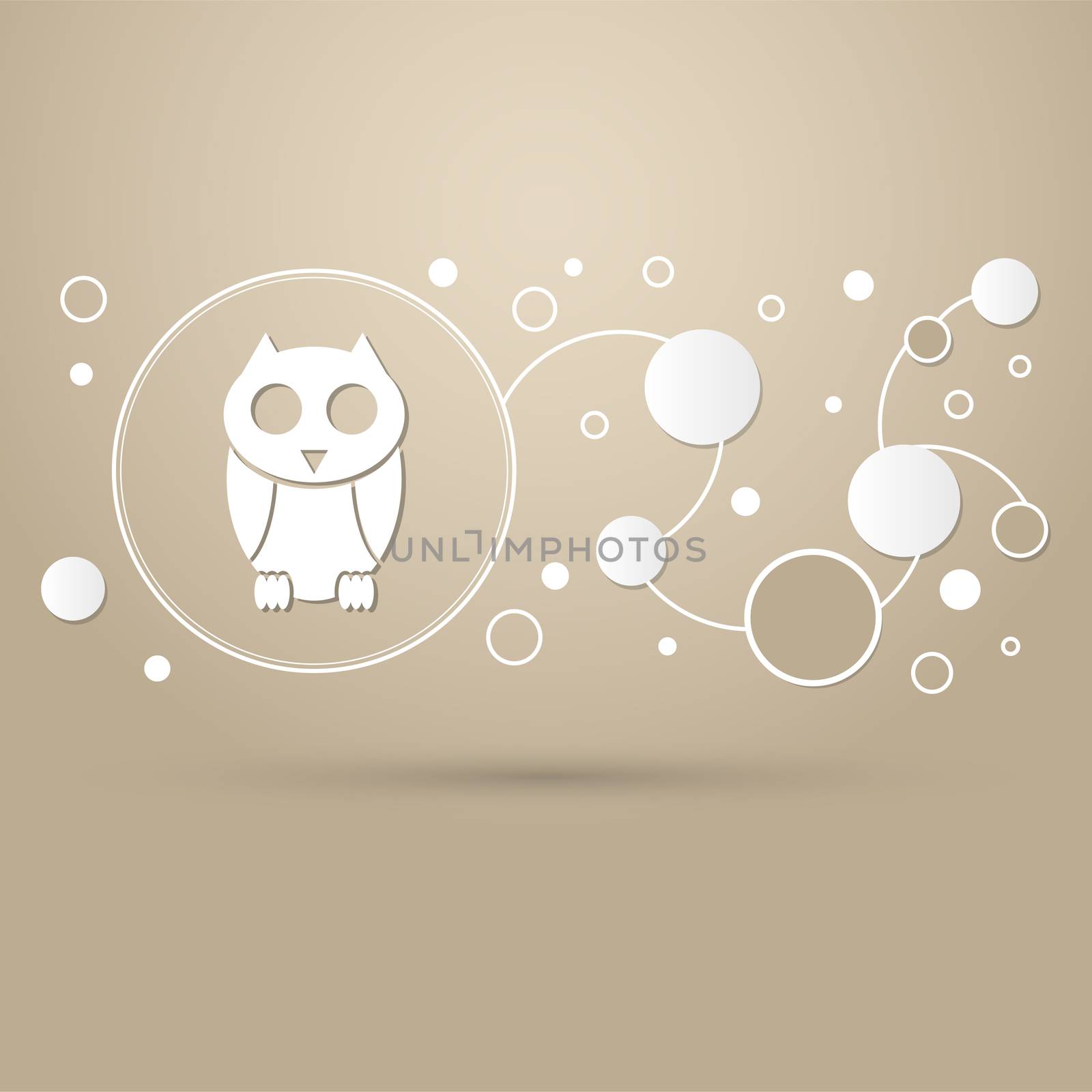 Cute owl cartoon character icon on a brown background with elegant style and modern design infographic. illustration