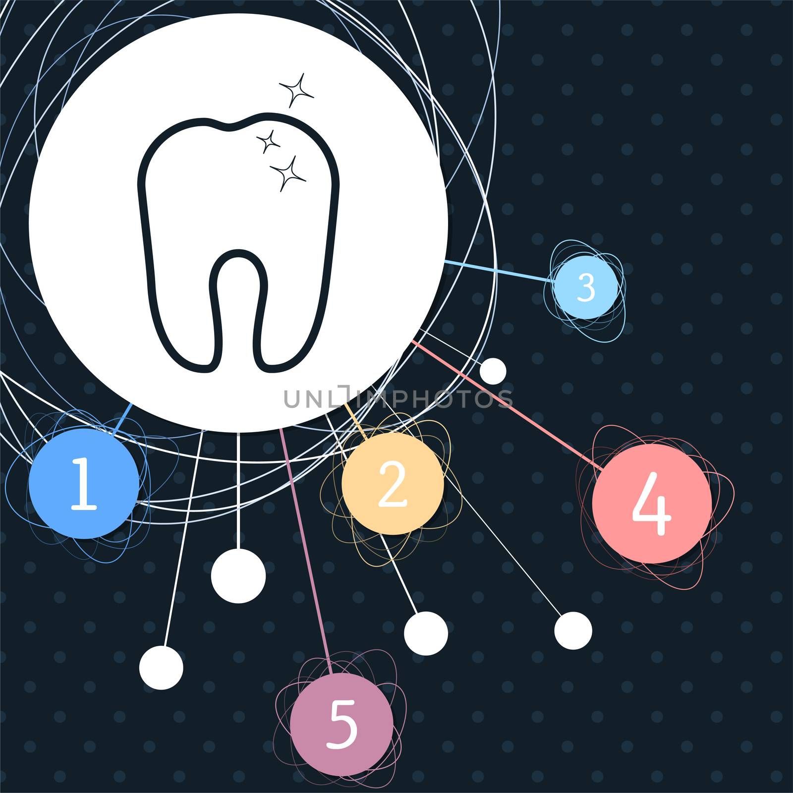 Tooth Icon with the background to the point and with infographic style. illustration