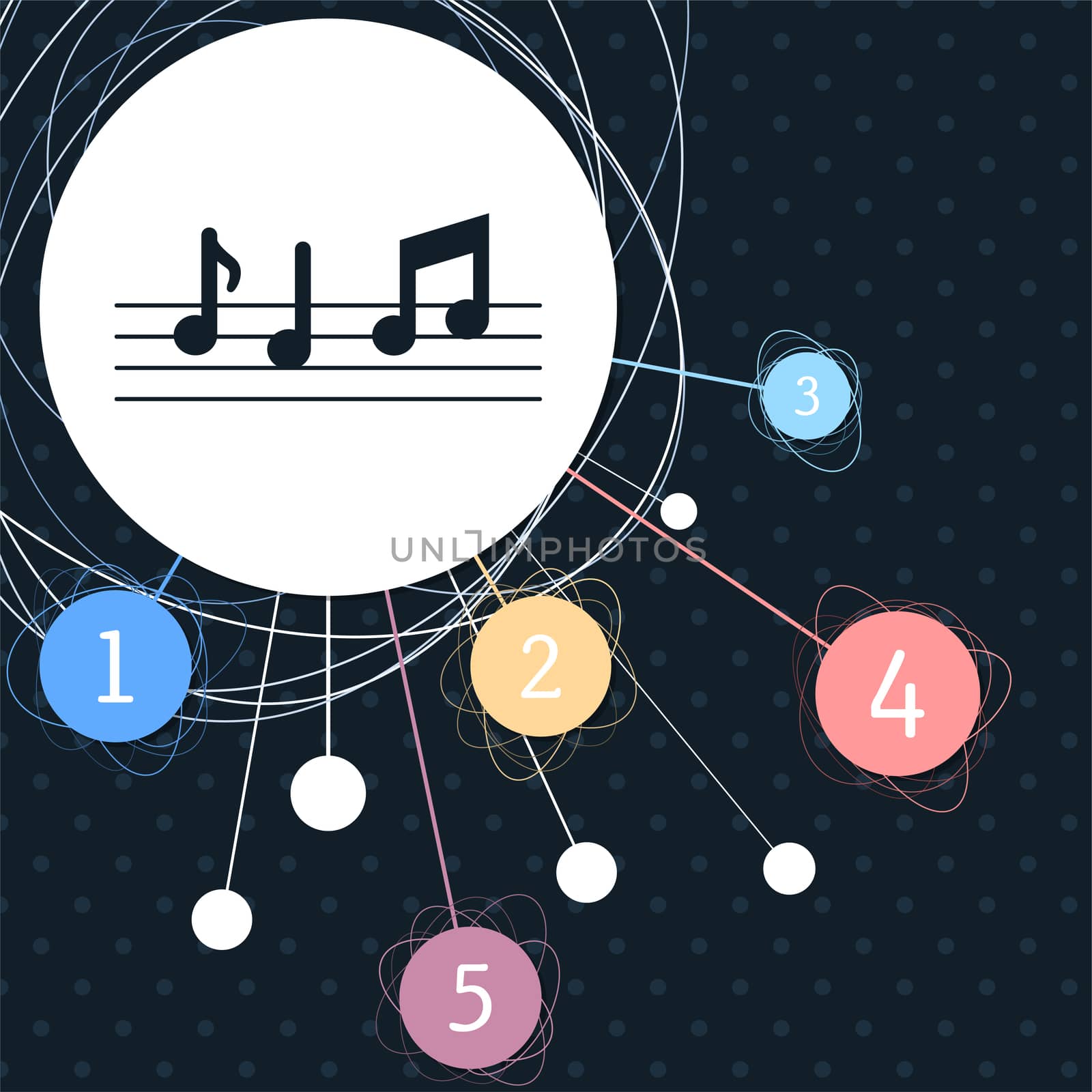 music notes icon with the background to the point and with infographic style.  by Adamchuk
