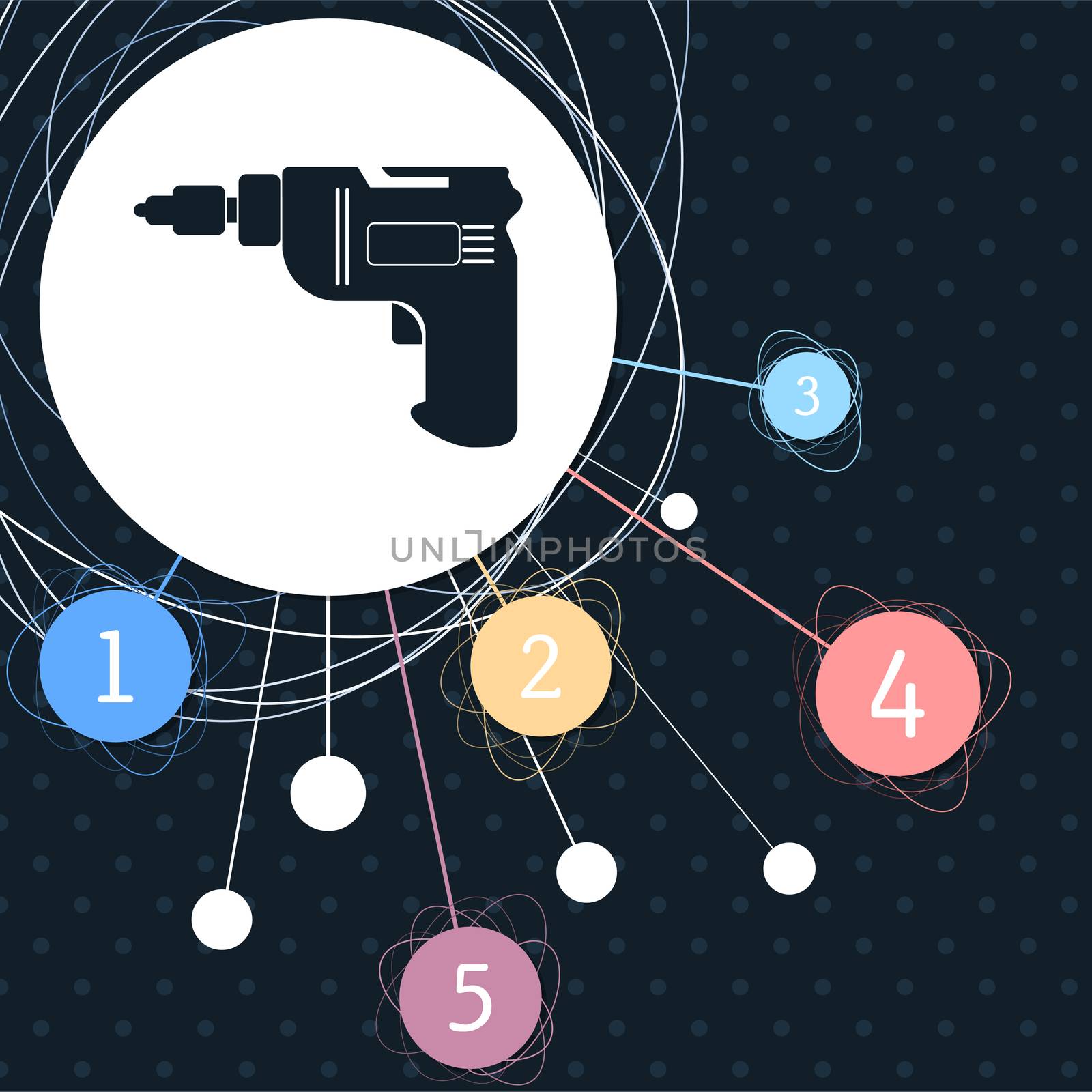 Screwdriver, power drill icon with the background to the point and with infographic style. illustration