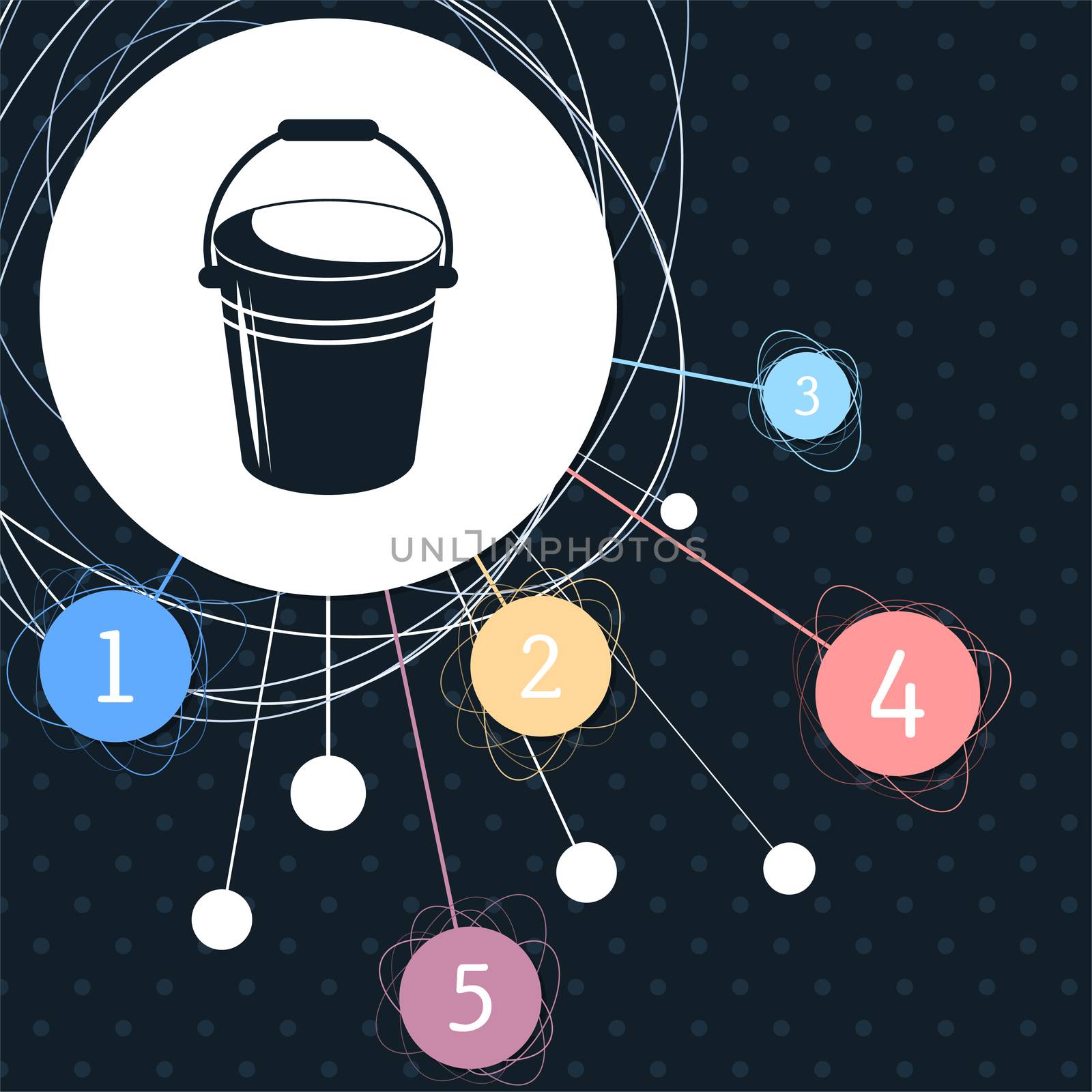 Bucket icon with the background to the point and with infographic style.  by Adamchuk
