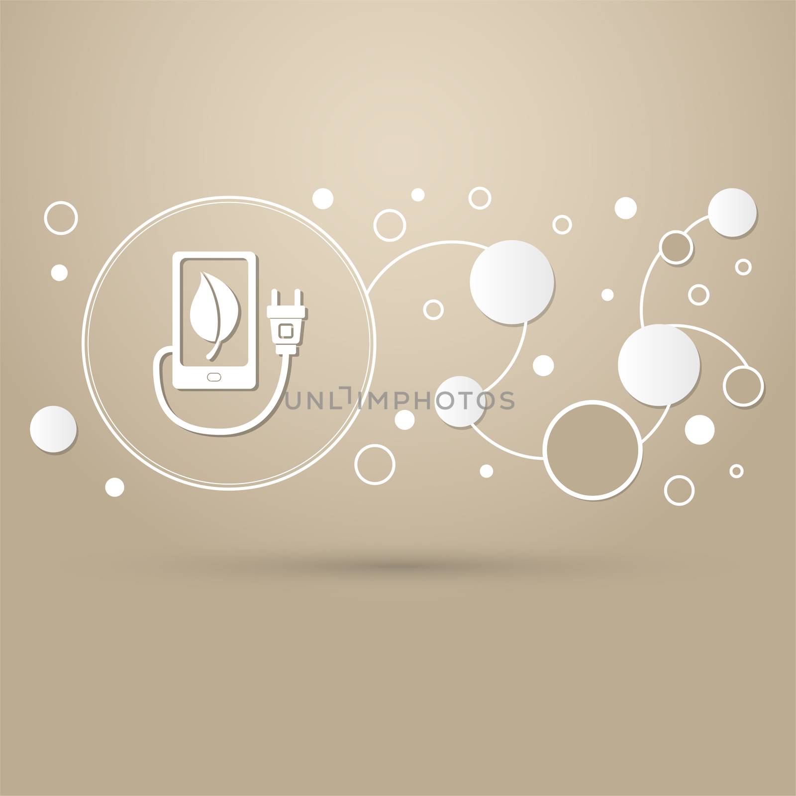 charge eco power, usb cable is connected to the phone icon on a brown background with elegant style and modern design infographic.  by Adamchuk