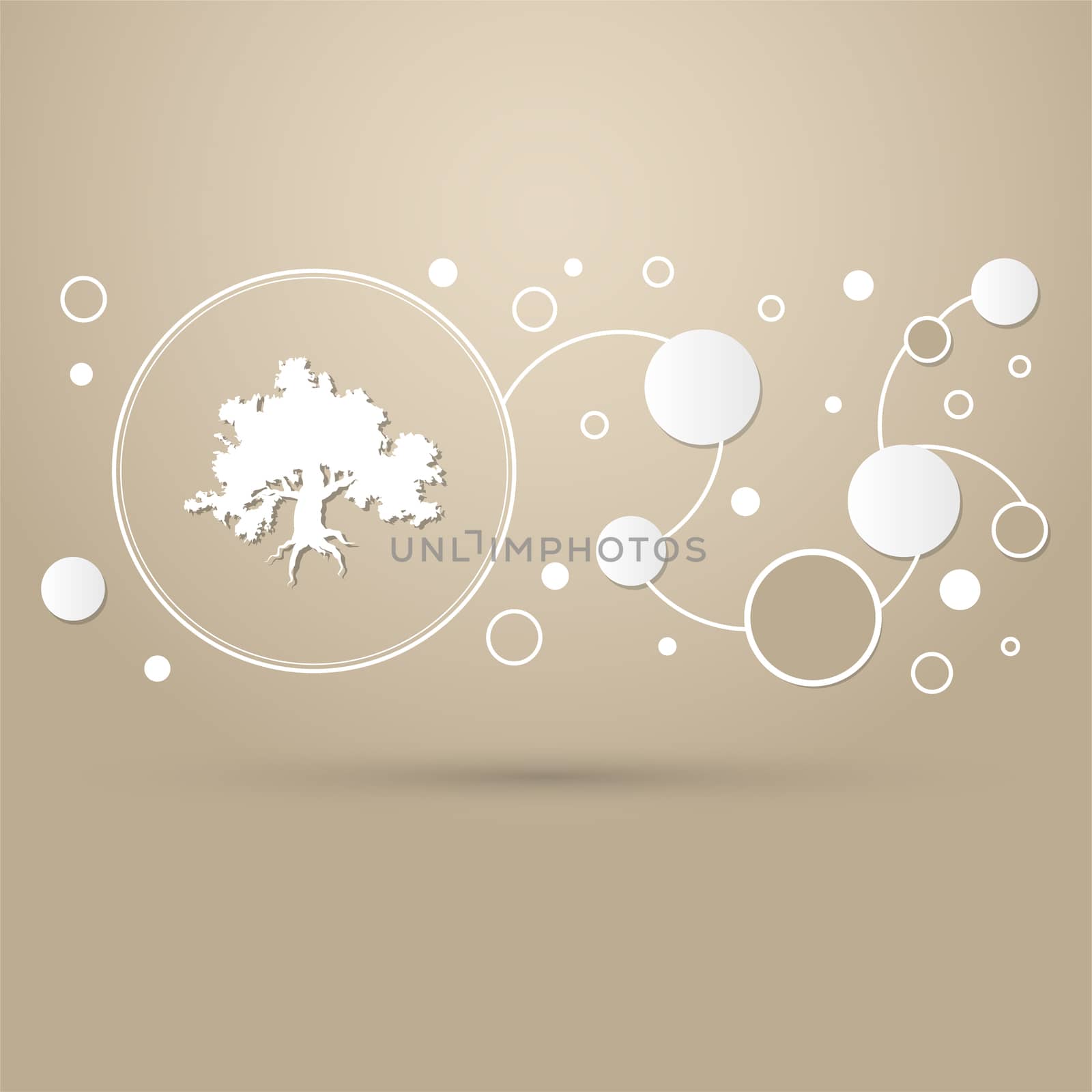 Decorative green simple tree icon on a brown background with elegant style and modern design infographic. illustration
