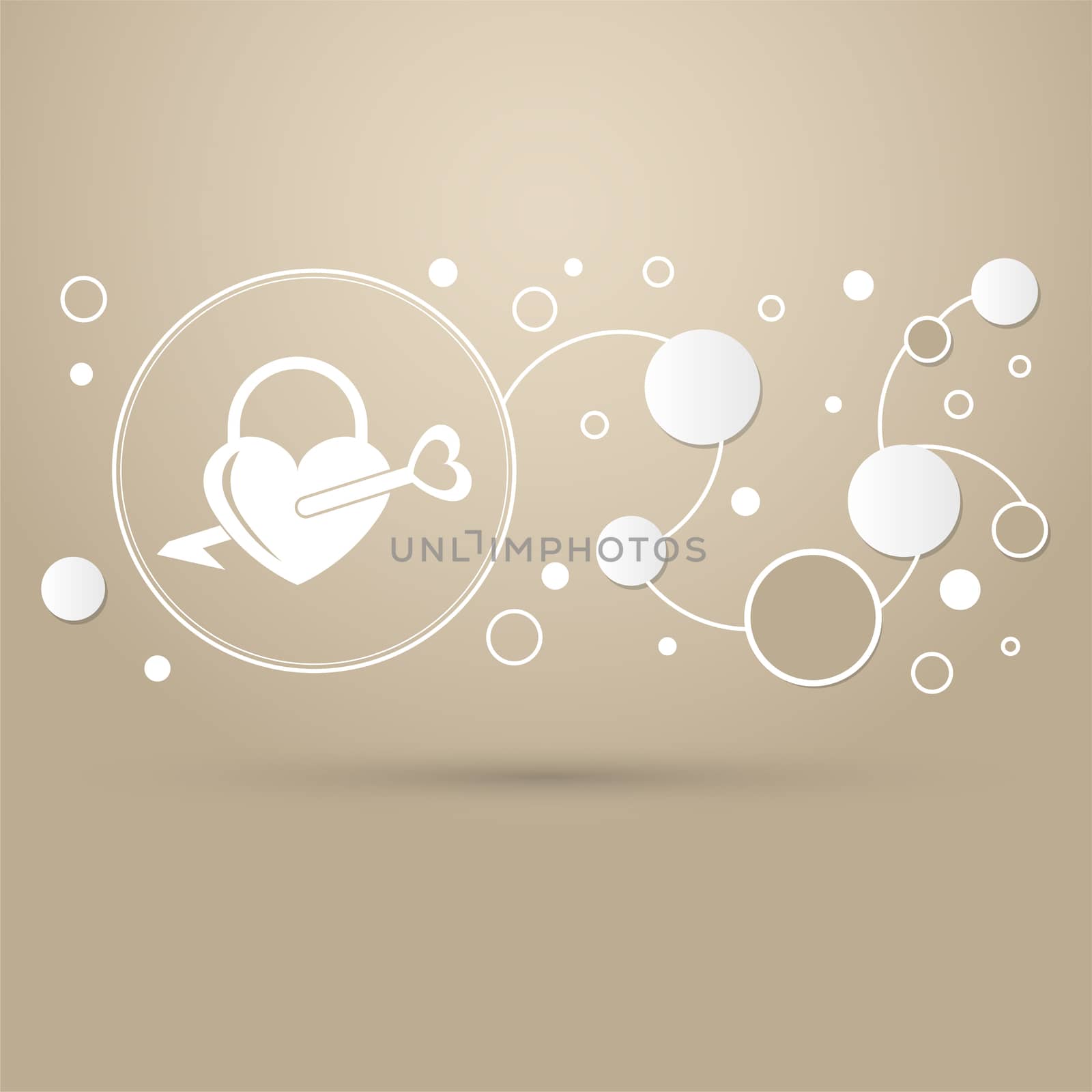 lock icons. A simple silhouette of the lock for the door. Shape of a heart. on a brown background with elegant style and modern design infographic. illustration