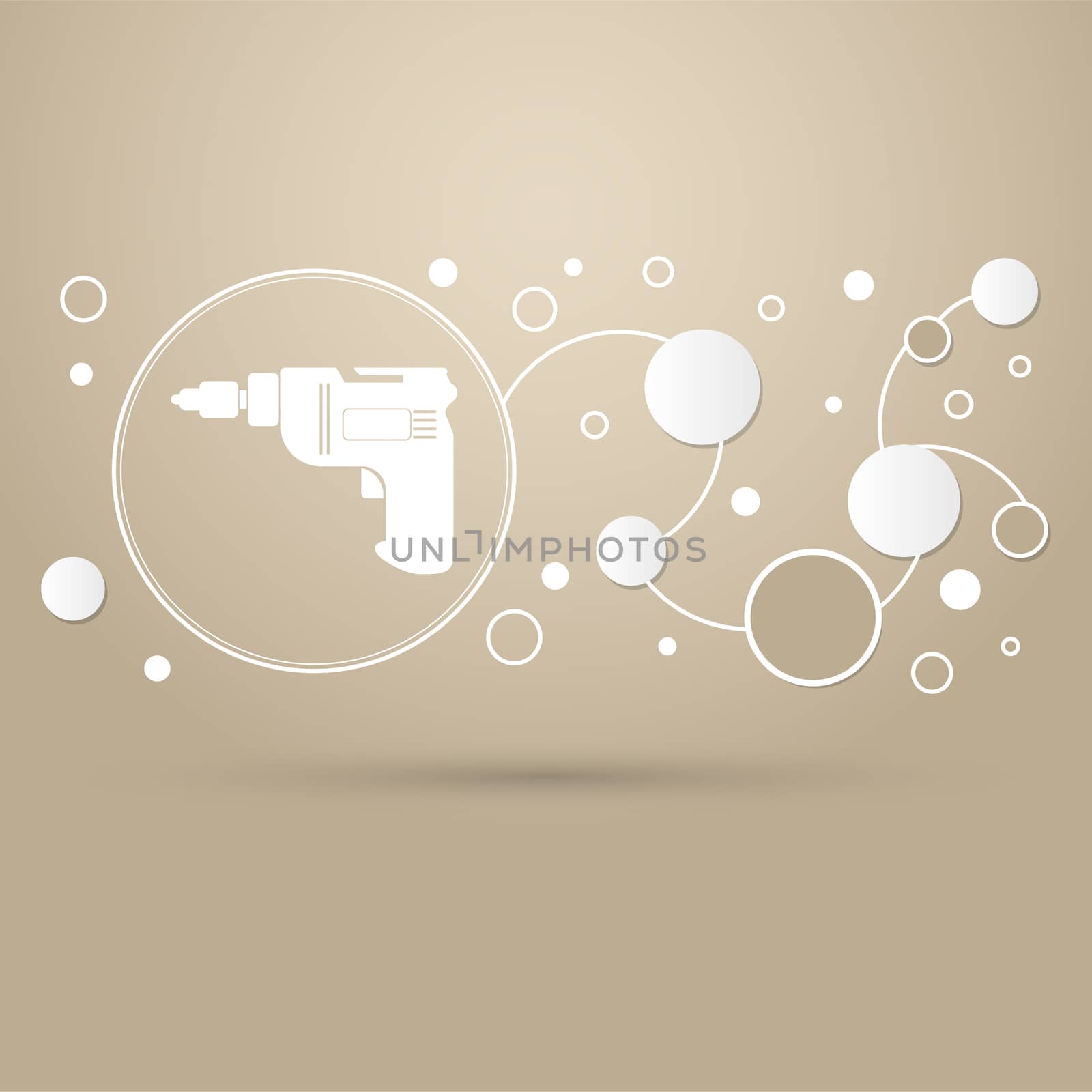 Screwdriver, power drill icon on a brown background with elegant style and modern design infographic. illustration