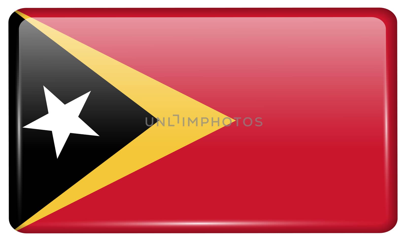 Flags East Timor in the form of a magnet on refrigerator with reflections light.  by Adamchuk