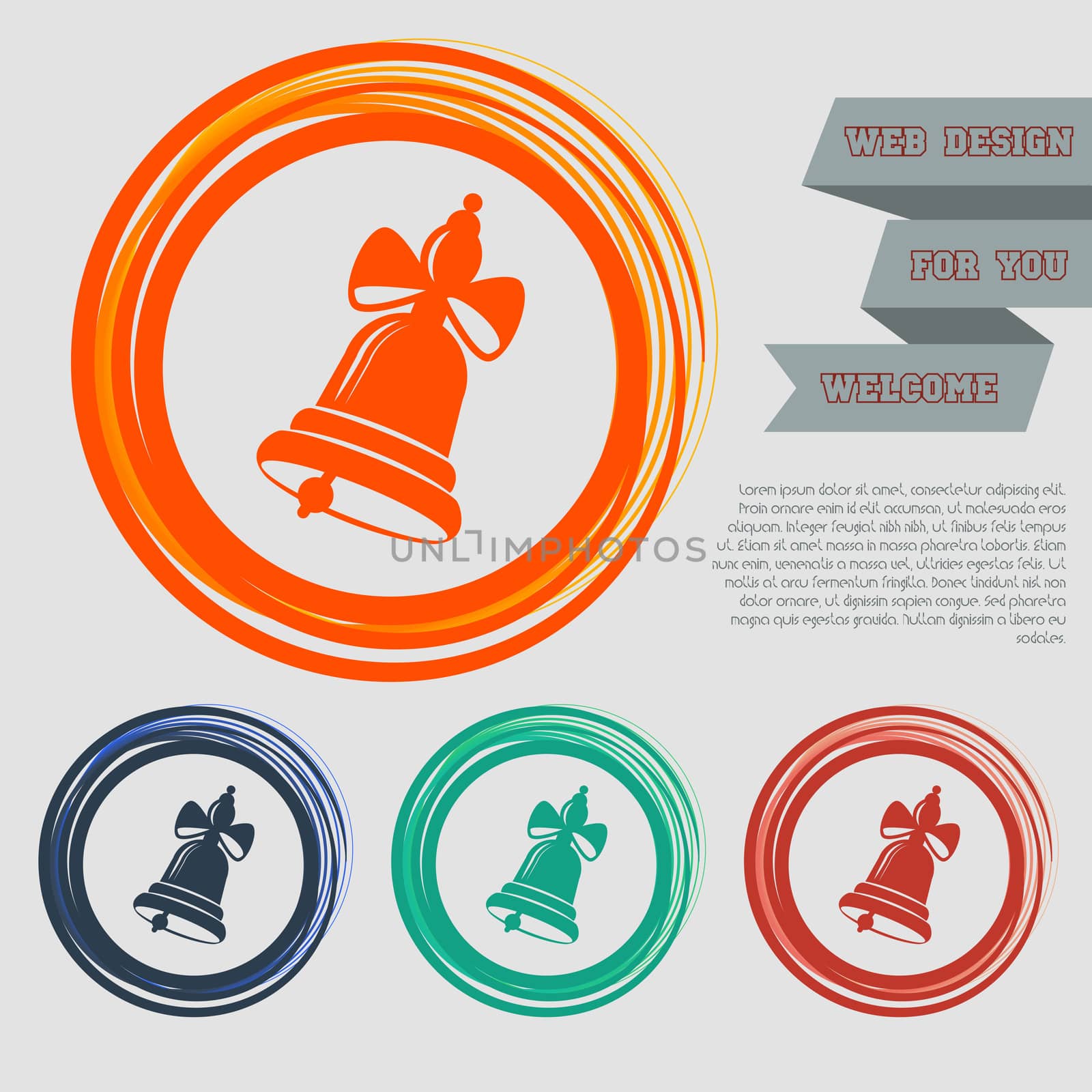 Ringing bell icon on the red, blue, green, orange buttons for your website and design with space text. illustration