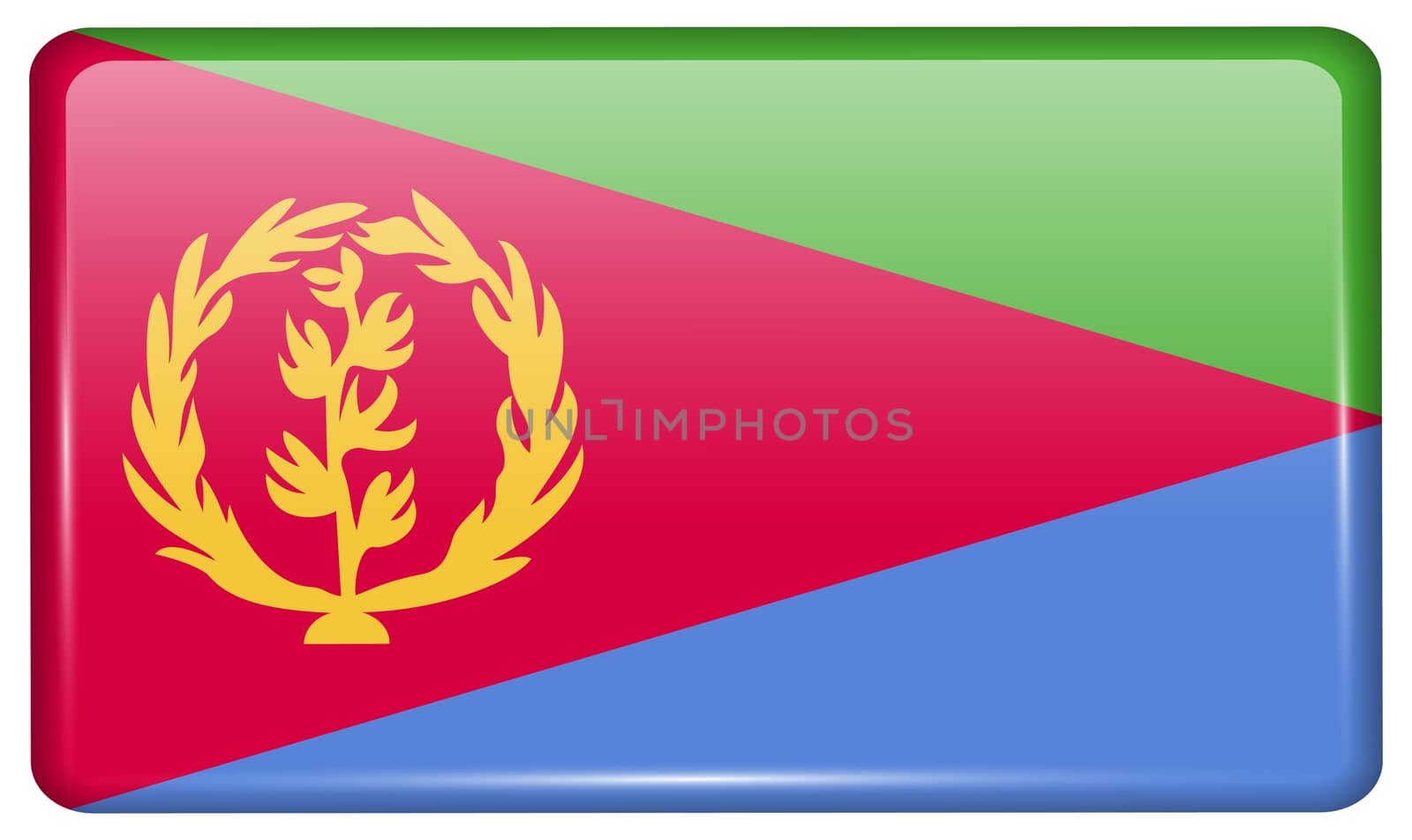 Flags of Eritrea in the form of a magnet on refrigerator with reflections light. illustration