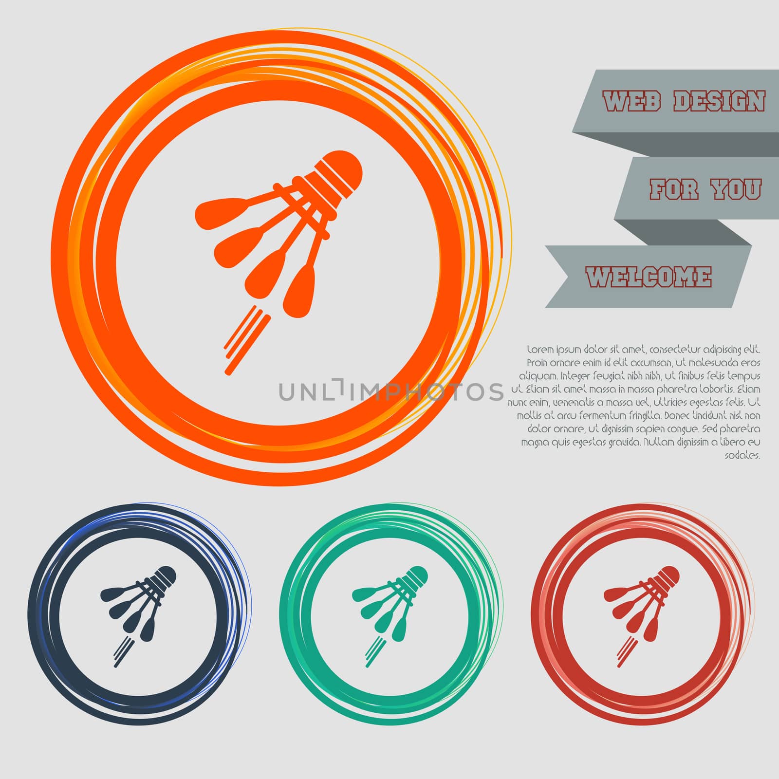 Shuttlecock, badminton, tennis icon on the red, blue, green, orange buttons for your website and design with space text.  by Adamchuk