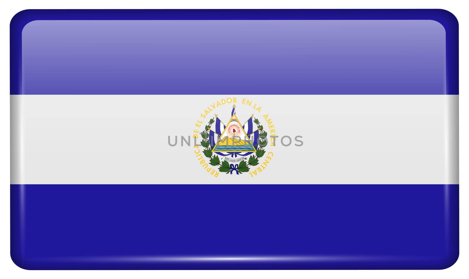 Flags of El Salvador in the form of a magnet on refrigerator with reflections light. illustration