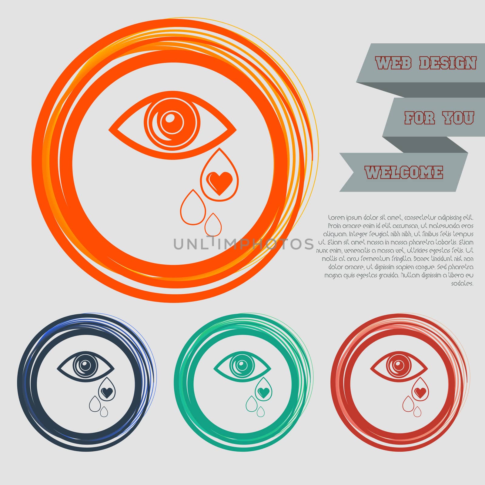 Eye Tears Icon on the red, blue, green, orange buttons for your website and design with space text.  by Adamchuk
