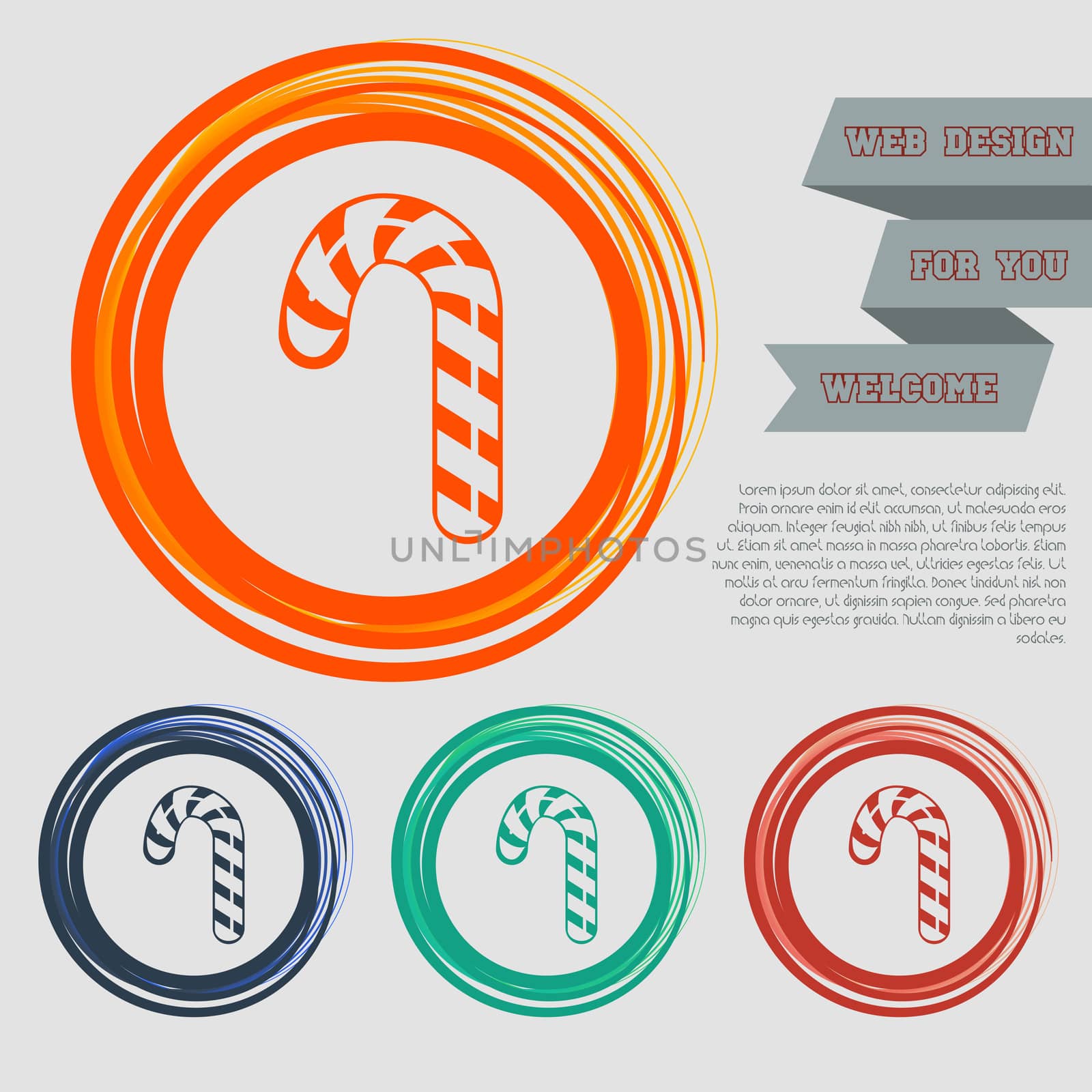 Christmas peppermint candy cane with stripes icon on the red, blue, green, orange buttons for your website and design with space text. illustration