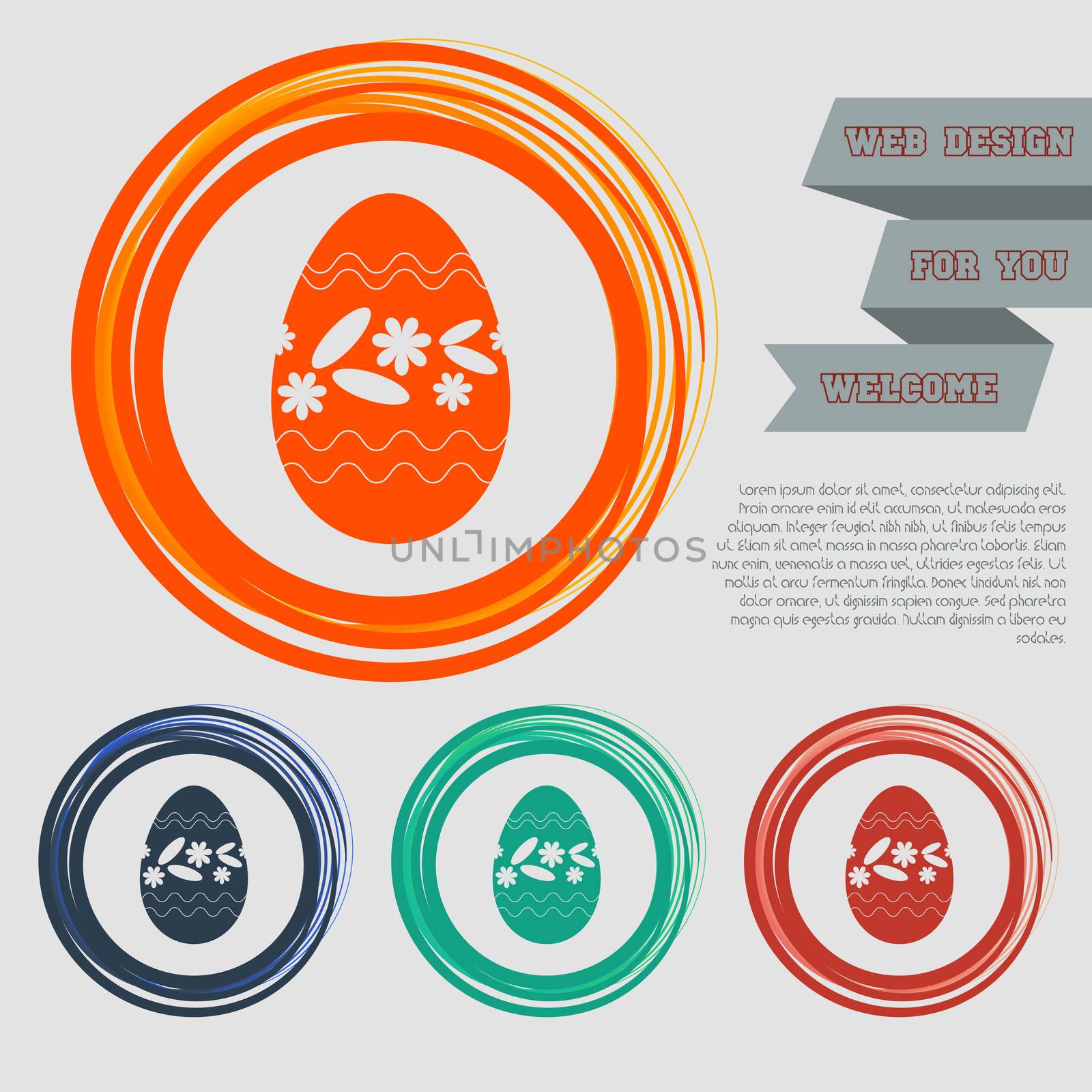 Easter egg icon on the red, blue, green, orange buttons for your website and design with space text. illustration