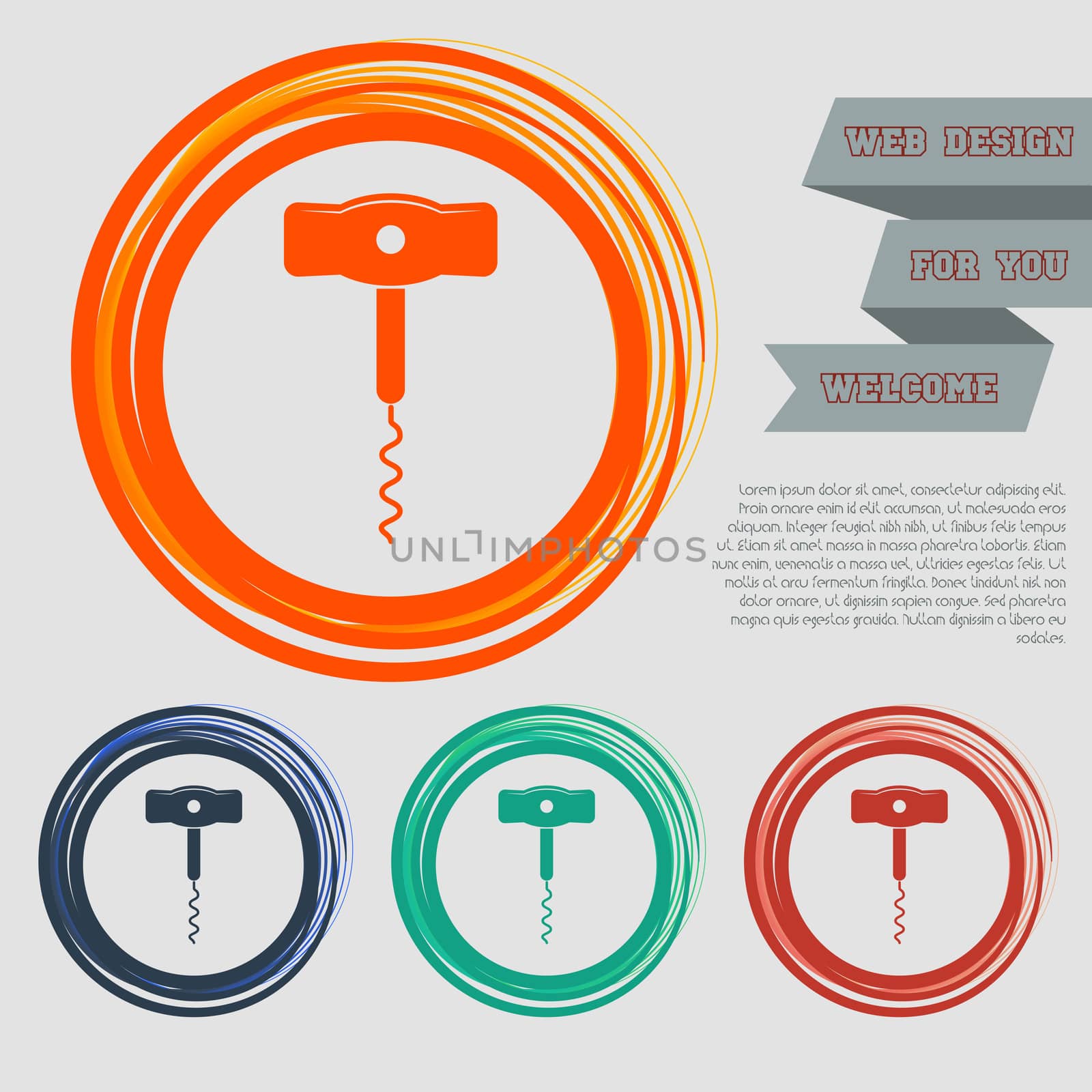 corkscrew icon on the red, blue, green, orange buttons for your website and design with space text. illustration